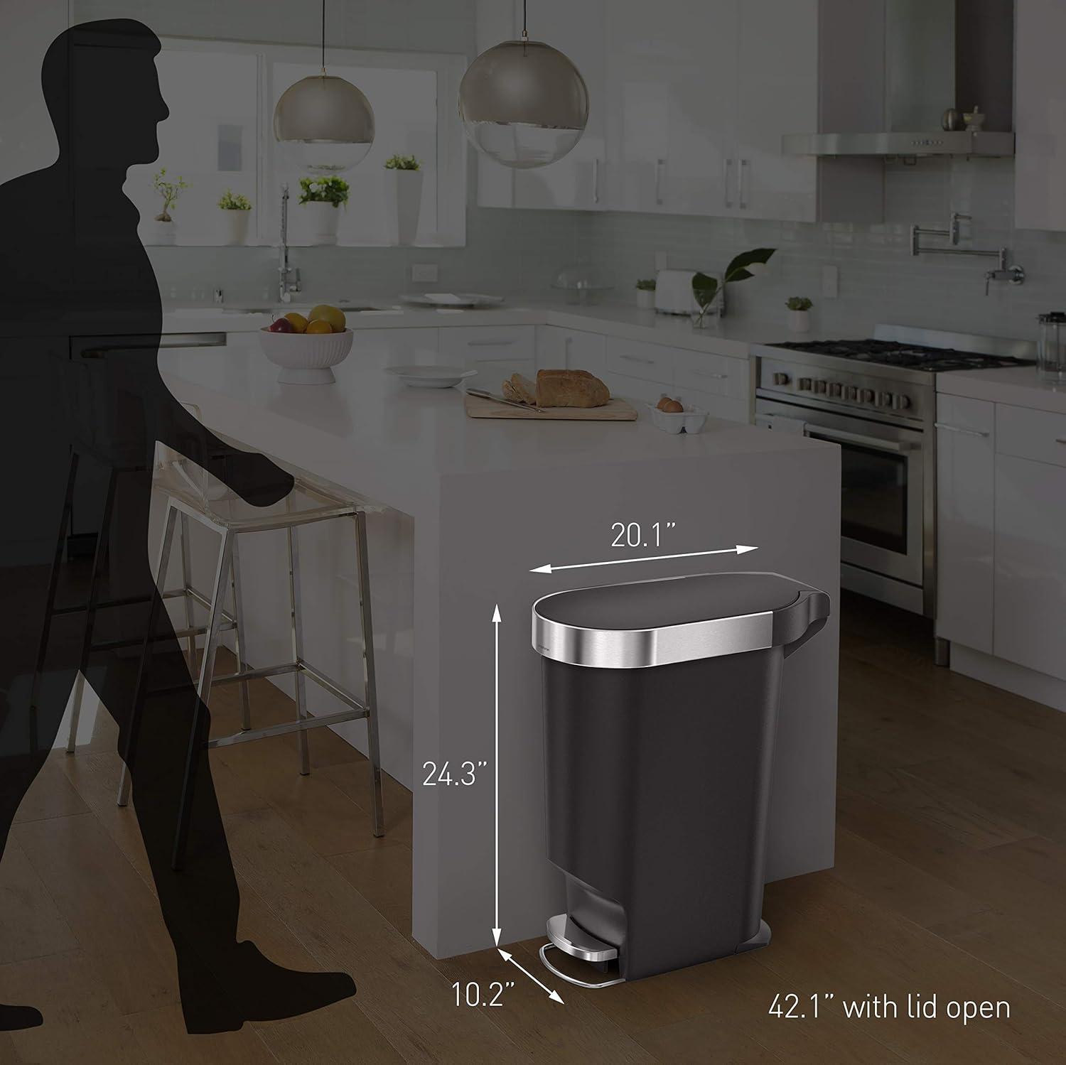 simplehuman 40L Slim Liner Rim Kitchen Step Trash Can Black Plastic: 10 Gallon Indoor Garbage Can, Spot Clean, 24.3" Height