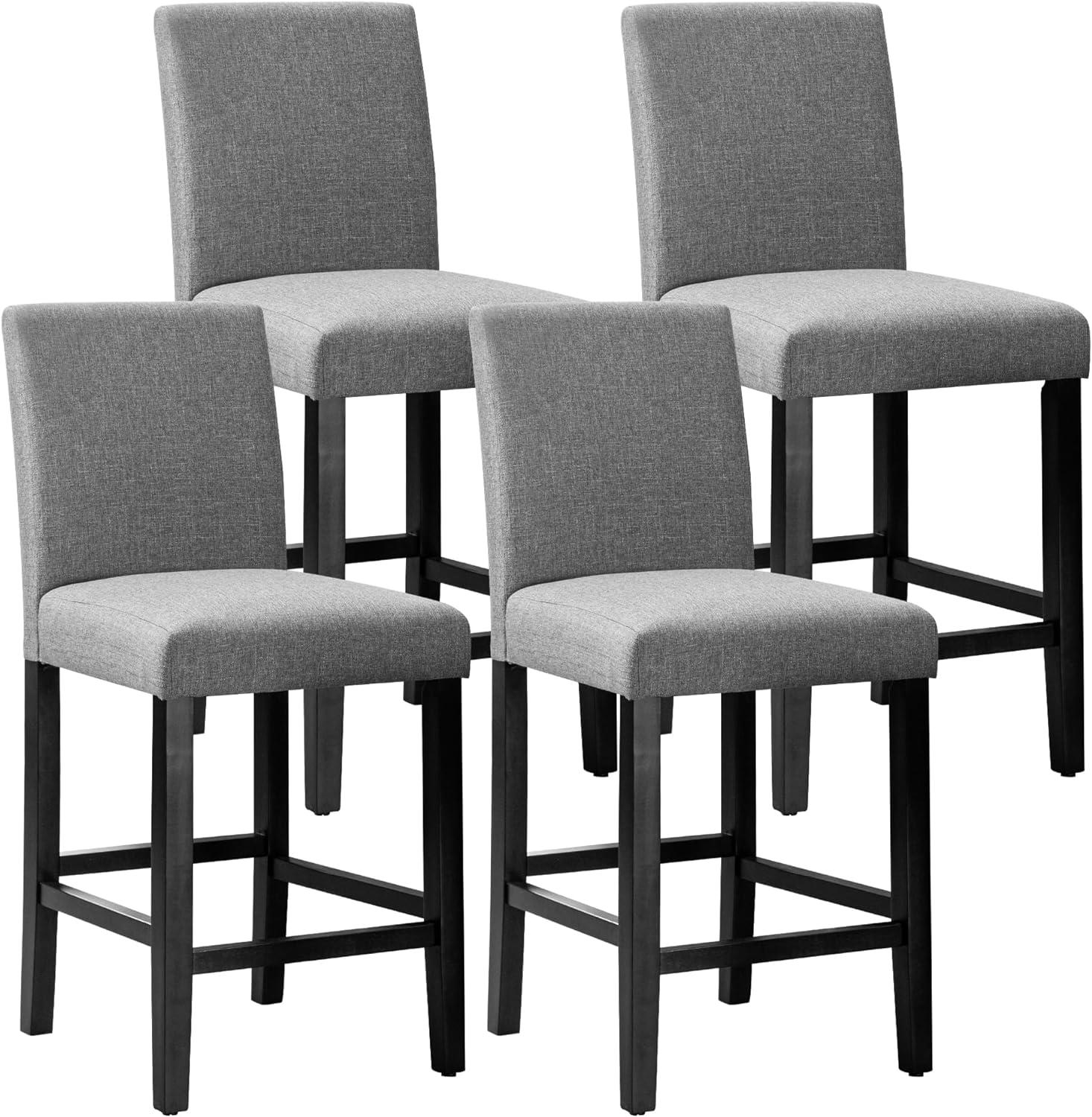 Set of 4 Gray Upholstered Counter Stools with Wood Legs