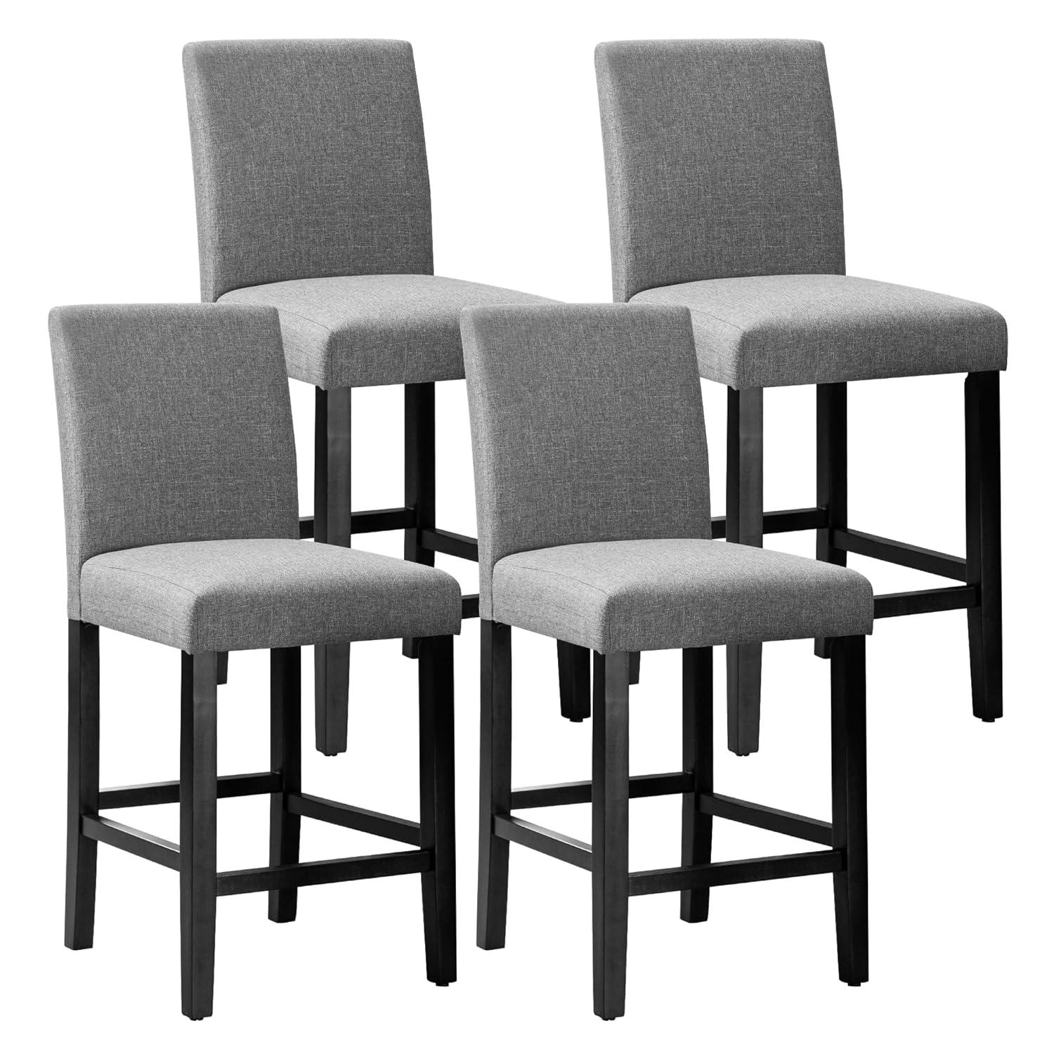 GOTMINSI Counter Height Bar Stool, Classic Upholstered 24 Inches Counter Height Stools Set of 4 barstools with Solid Wood Legs and Grey Fabric