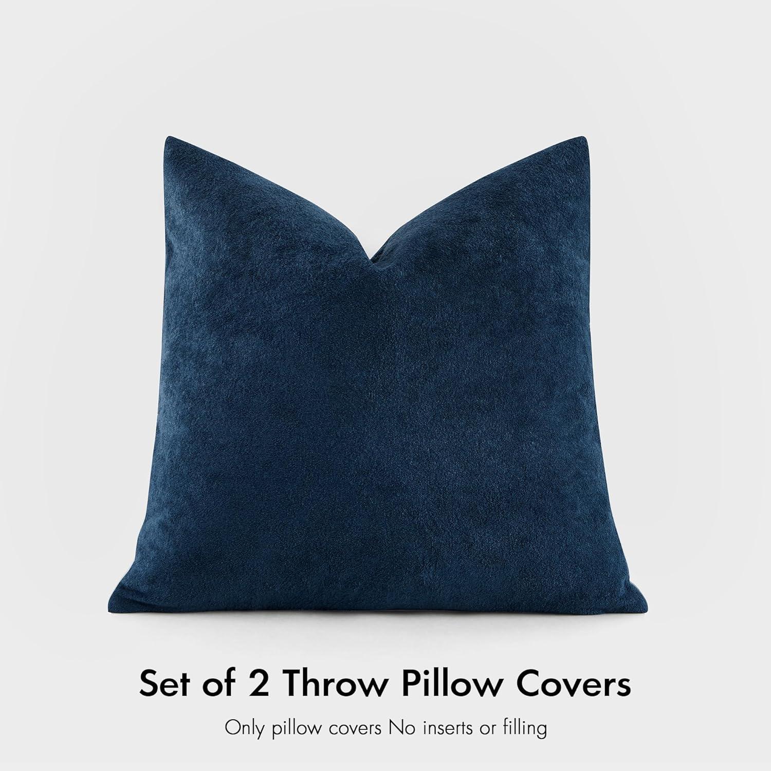 PAVILIA Navy Blue Throw Pillow Covers 20x20 Set of 2, Decorative Pillow Cases for Bed Sofa Couch, Boho Aesthetic Accent Decor Cushion for Bedroom Living Room, Velvet Square Euro Sham Covers, Dark Blue