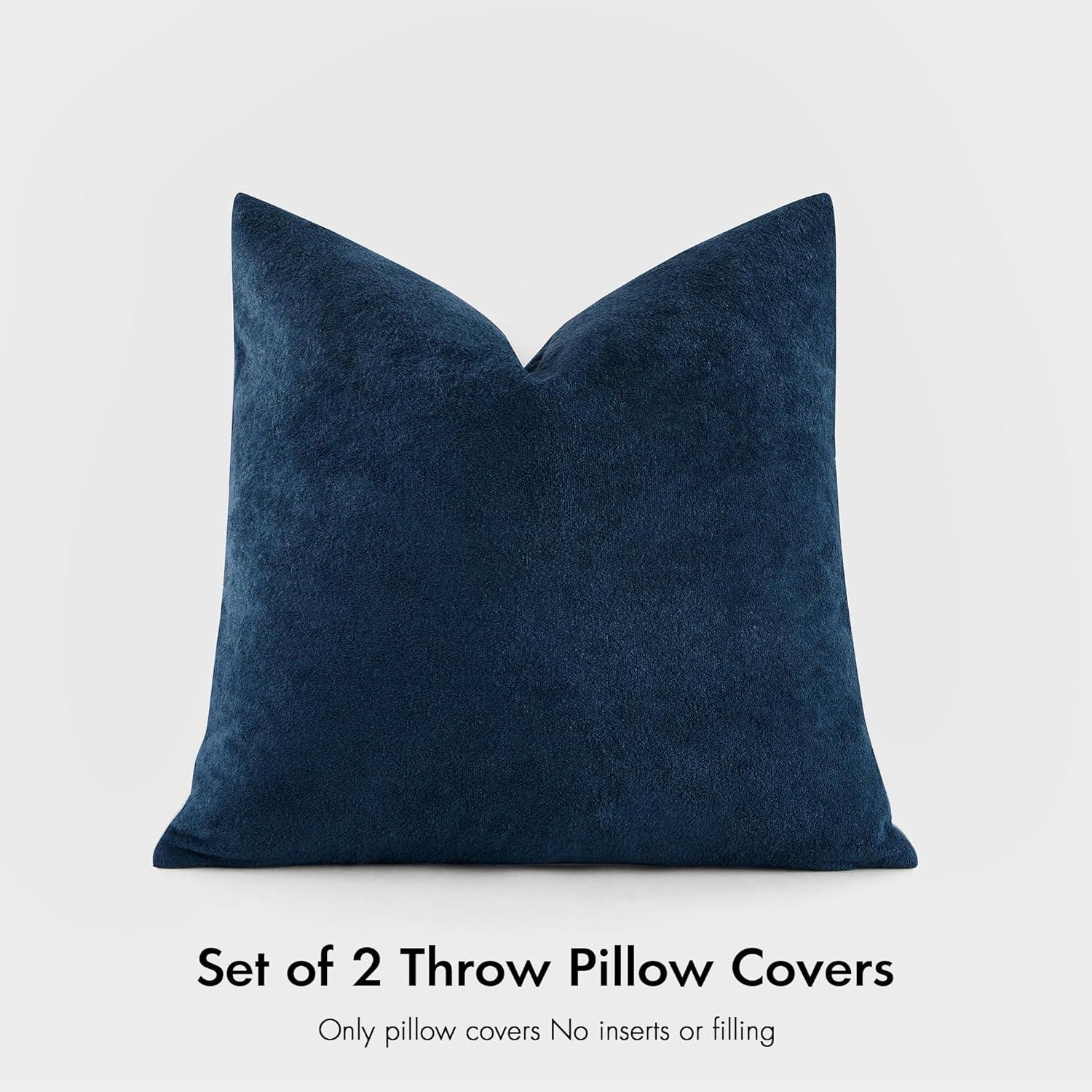 PAVILIA Set of 2 Throw Pillow Covers, Decorative Velvet Square Cushion Cases for Bed Sofa Couch Bedroom Living Room, Navy Blue/20 x 20
