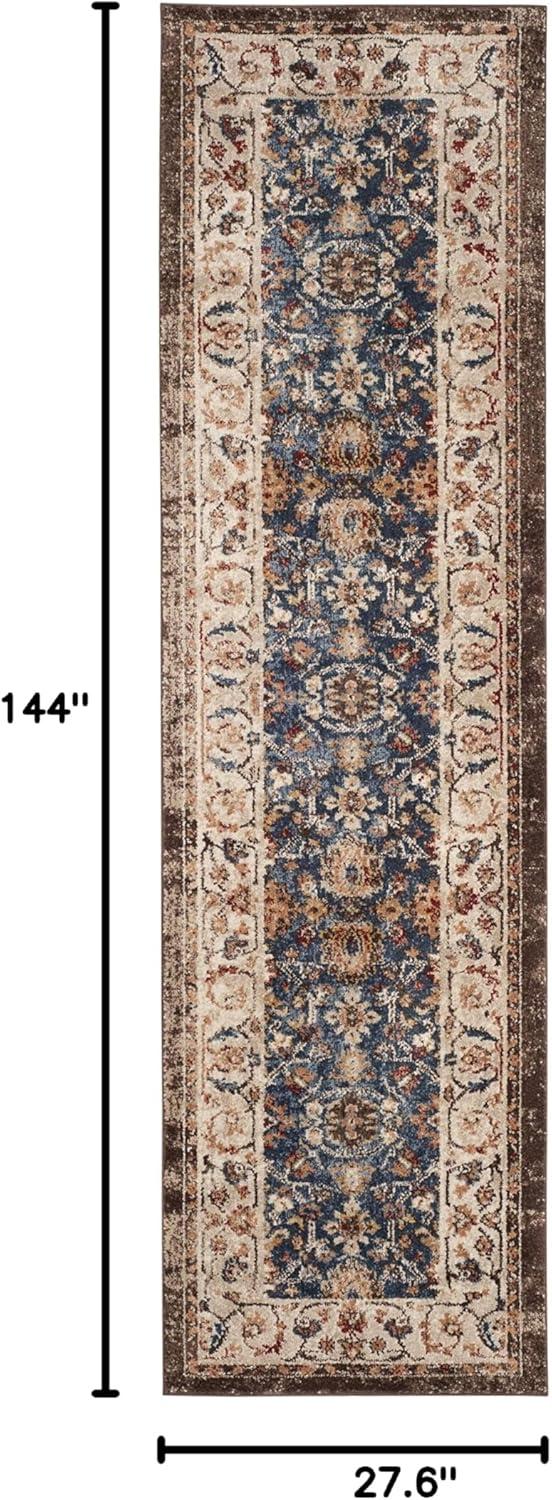 SAFAVIEH Bijar Collection 2'3" x 12' Royal / Ivory BIJ650B Traditional Oriental Distressed Non-Shedding Living Room Bedroom Runner Rug