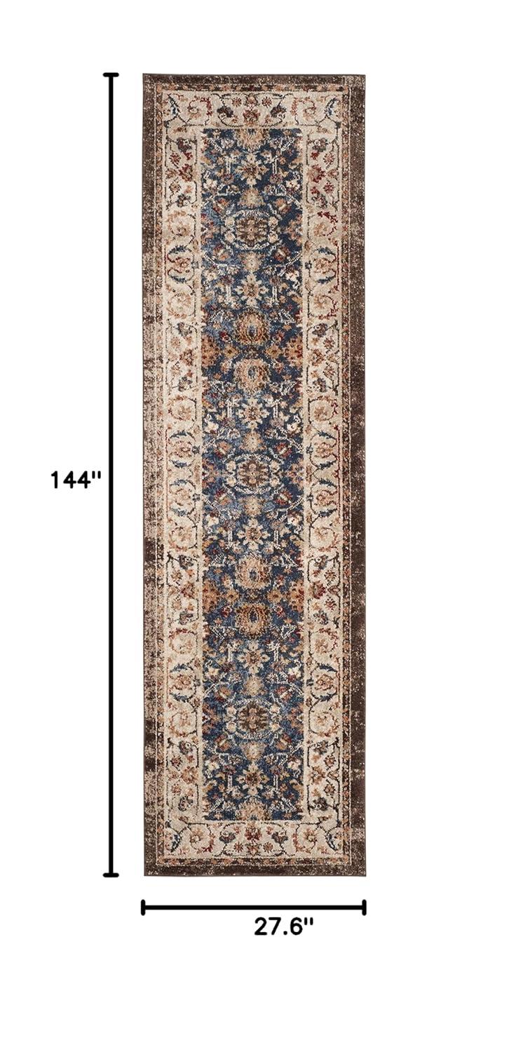SAFAVIEH Bijar Collection Runner Rug - 2'3" x 12', Royal & Ivory, Traditional Oriental Distressed Design, Non-Shedding & Easy Care, Ideal for High Traffic Areas in Living Room, Bedroom (BIJ650B)
