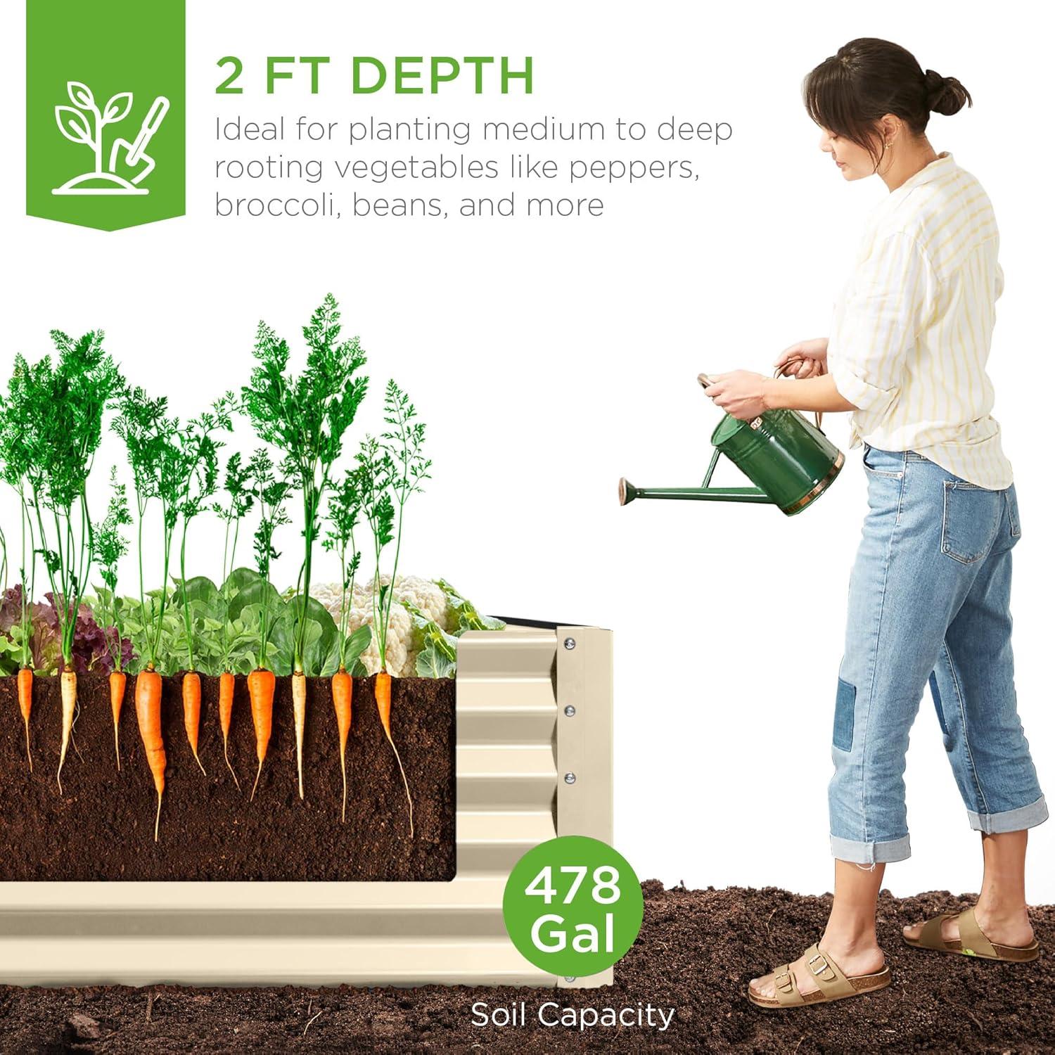 Best Choice Products 8x4x2ft Outdoor Metal Raised Garden Bed, Planter Box for Vegetables, Flowers, Herbs - Beige