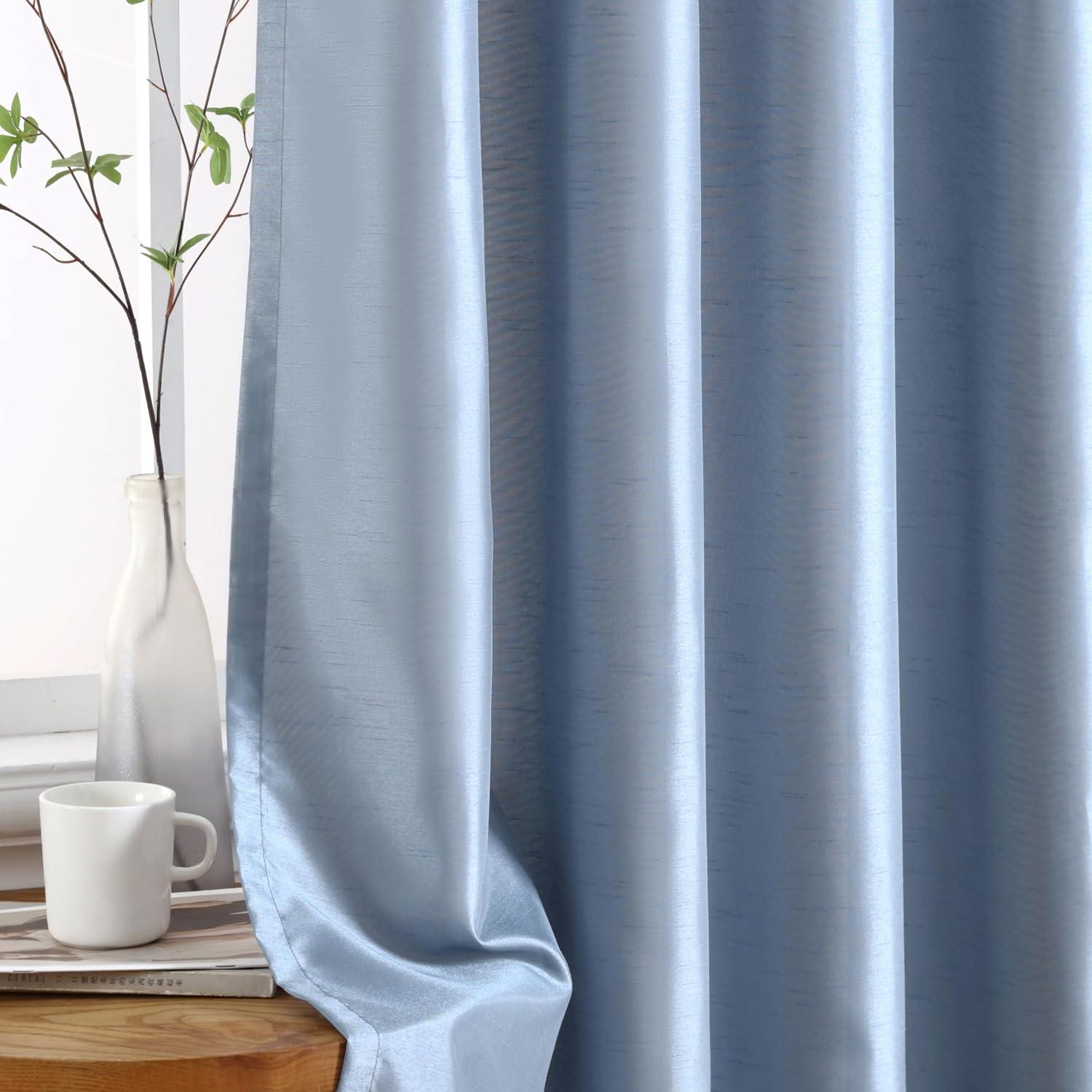 Dusty Blue Faux Silk Sheer Grommet Window Panels, 54 x 84 Inch