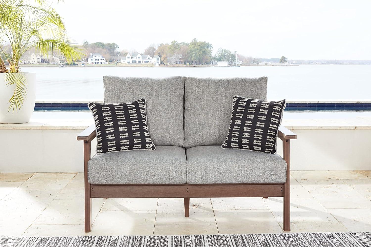 Gray Transitional Wood Frame Two-Seater Outdoor Loveseat