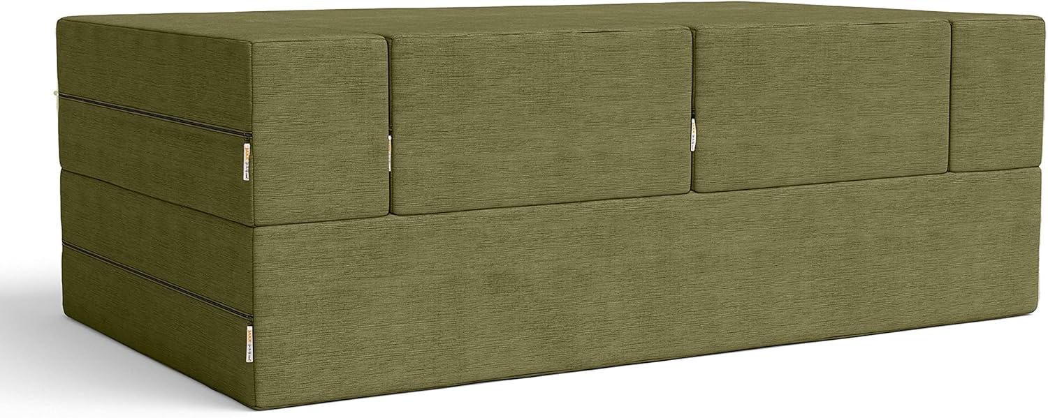 Jaxx Zipline Convertible Sleeper Loveseat & Ottomans, Textured Microvelvet - Moss