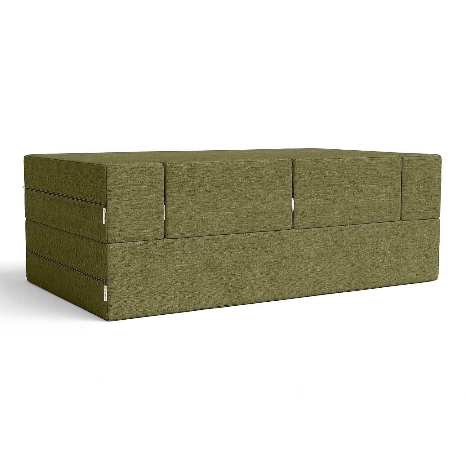 Jaxx Zipline Convertible Sleeper Loveseat & Ottomans/Queen-Size Bed, Moss