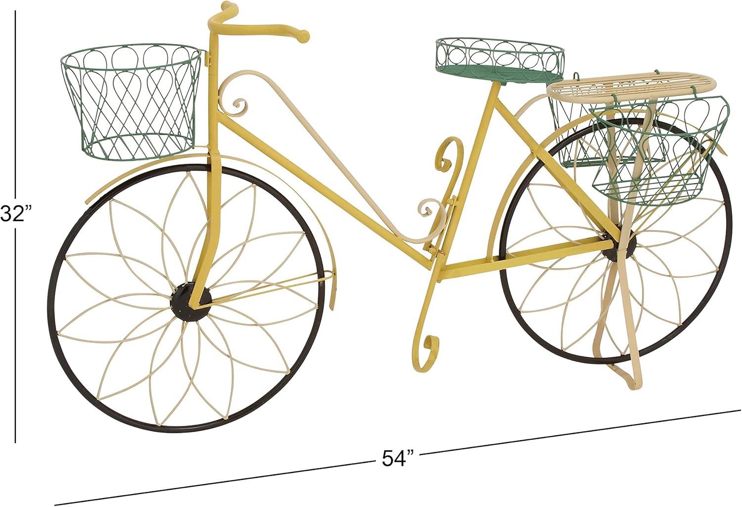 Yellow Iron Bicycle Plant Stand with Baskets and Saddle Bags