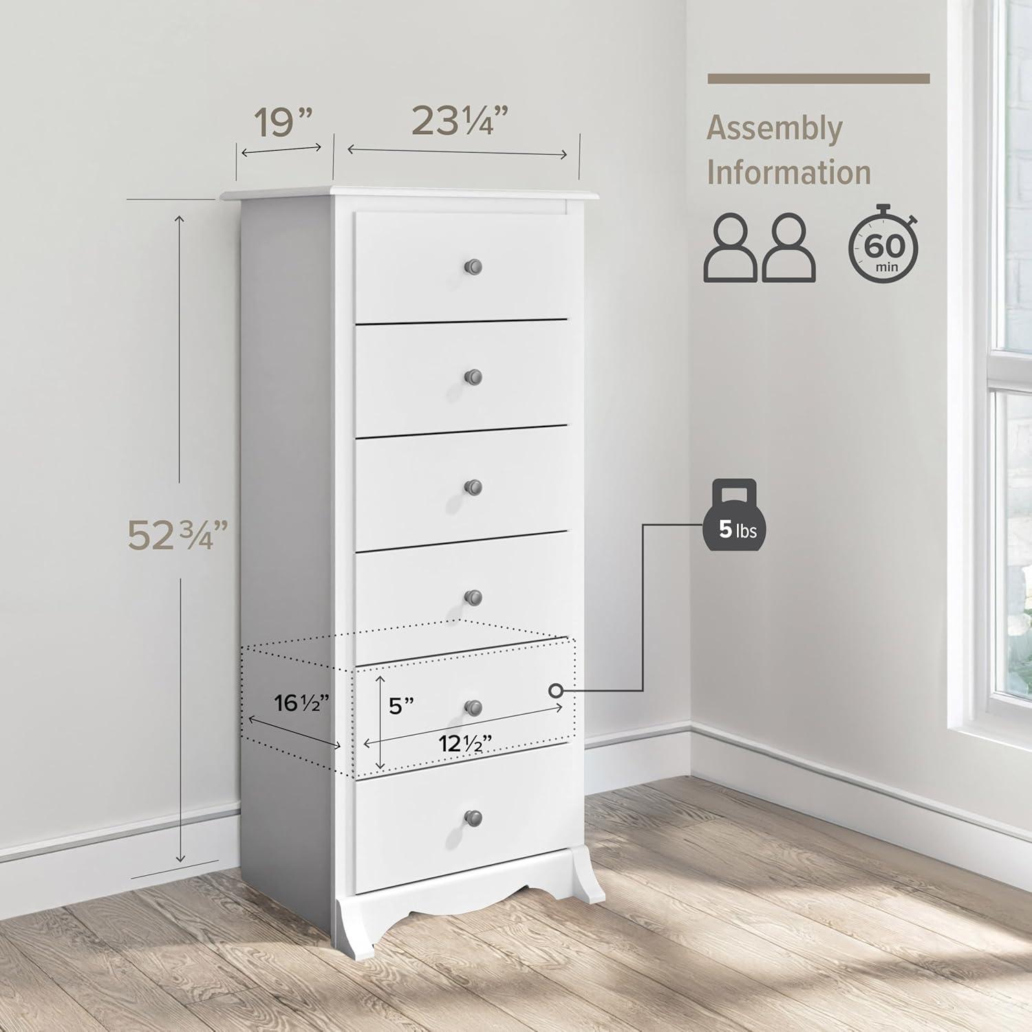 53" Monterey Vertical Dresser White - Prepac: Bedroom Storage, 6-Drawer Lingerie Chest