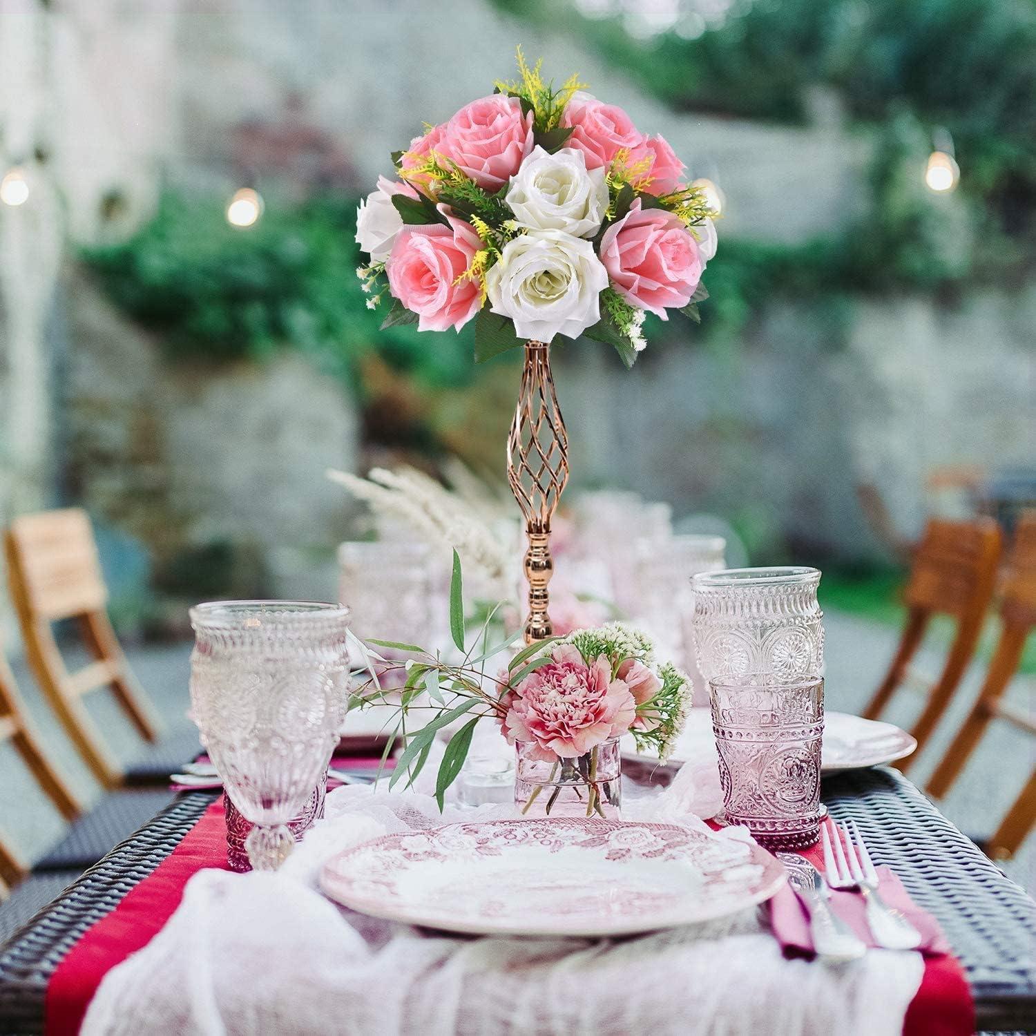 Nuptio Set of 2 Blue&White Artificial Flower Kissing ball, 15 Heads Fake Peony Silk Rose Flowers Bouquet for Centerpiece Wedding Birthday Party Home Table Decor