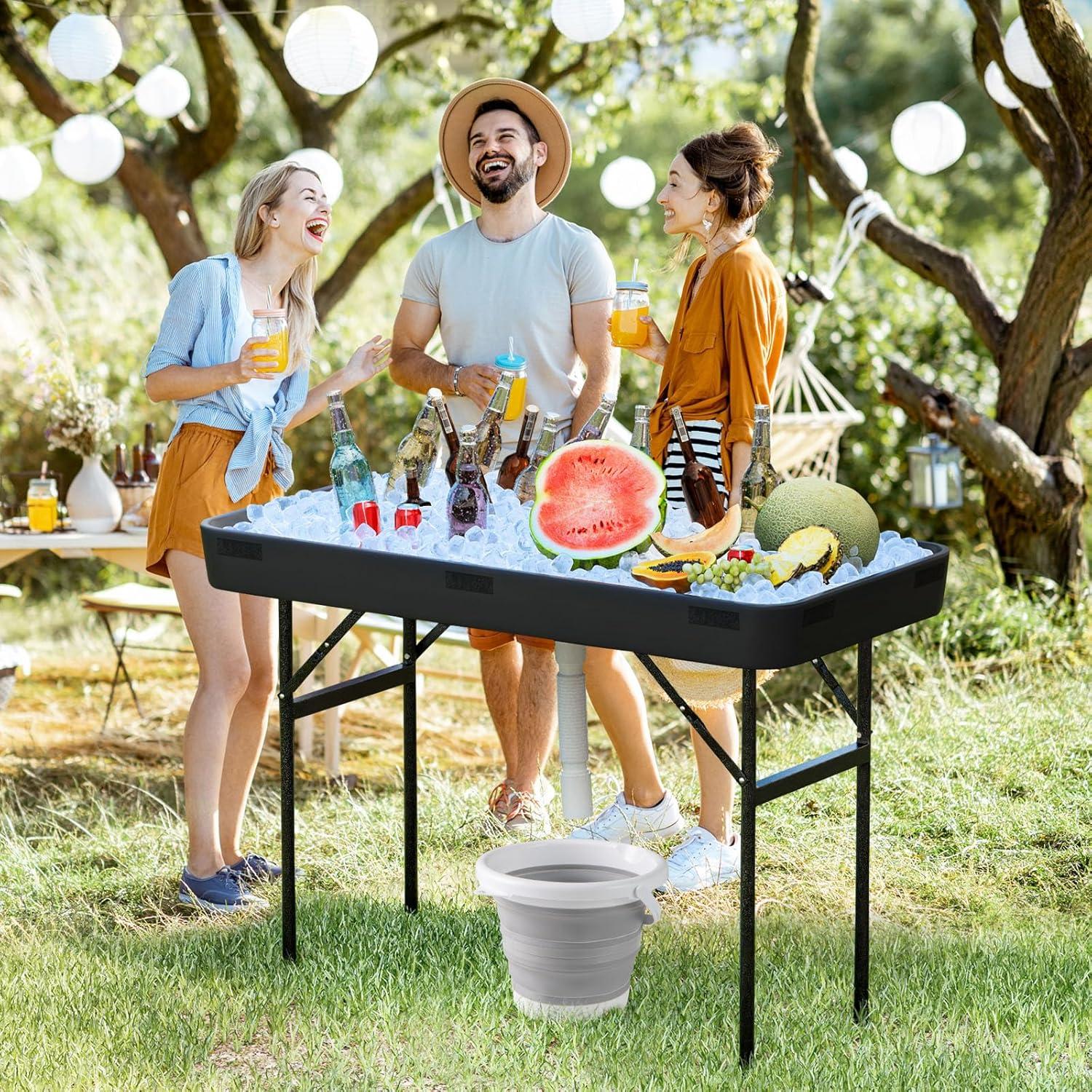 48 in. Black Folding Ice Picnic Table with Removable Matching Skirt