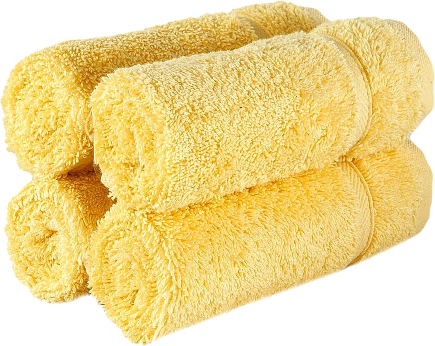 Hawmam Linen Yellow Face Washcloths, Set of 4, 13' x 13', Premium Luxury 100% Turkish Cotton, 600 GSM, Soft Hotel Quality Yellow Towels Bathroom Sets, Versatile For Kitchen, Hand, Cleaning