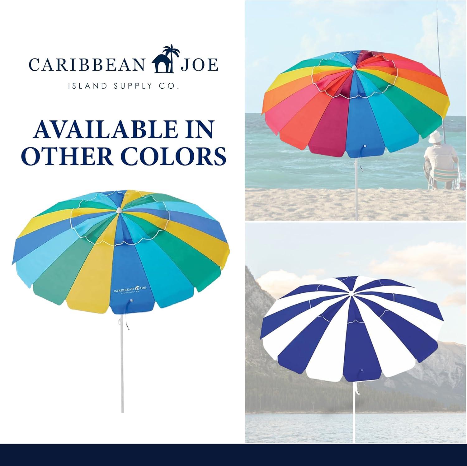 Caribbean Joe 8ft Beach Umbrella with UV Protection, Vented Canopy