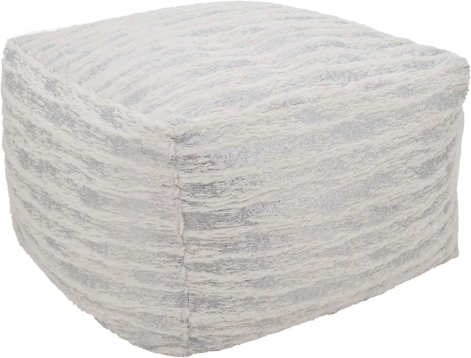 Saro Lifestyle Floor Pouf With Foil Print Faux Fur Design