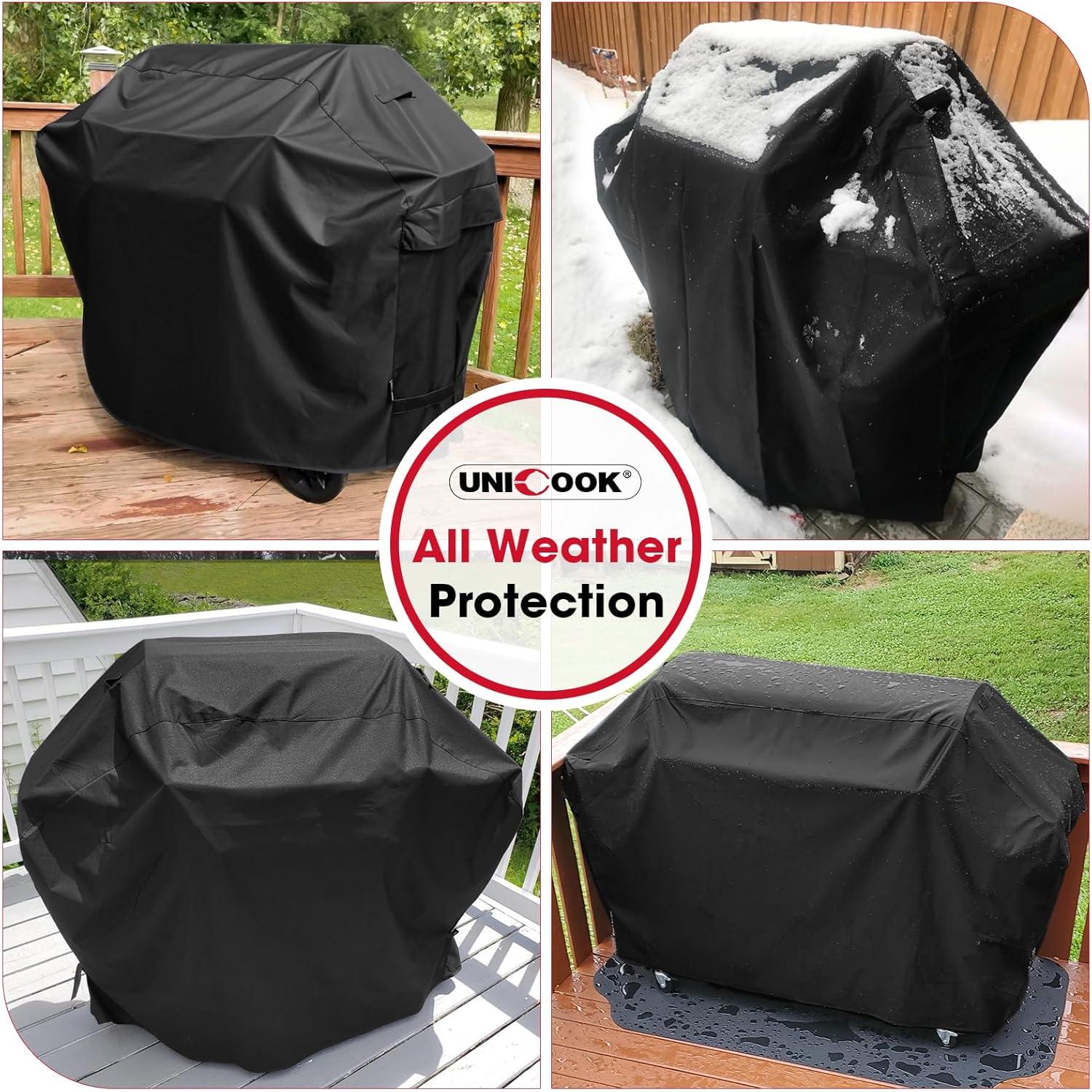 Unicook Gas Grill Cover 55 inch, Heavy Duty Waterproof BBQ Cover for Backyard Grill, Fade Resistant Outdoor Barbecue Cover, Fits Grills up to 52-in Wide