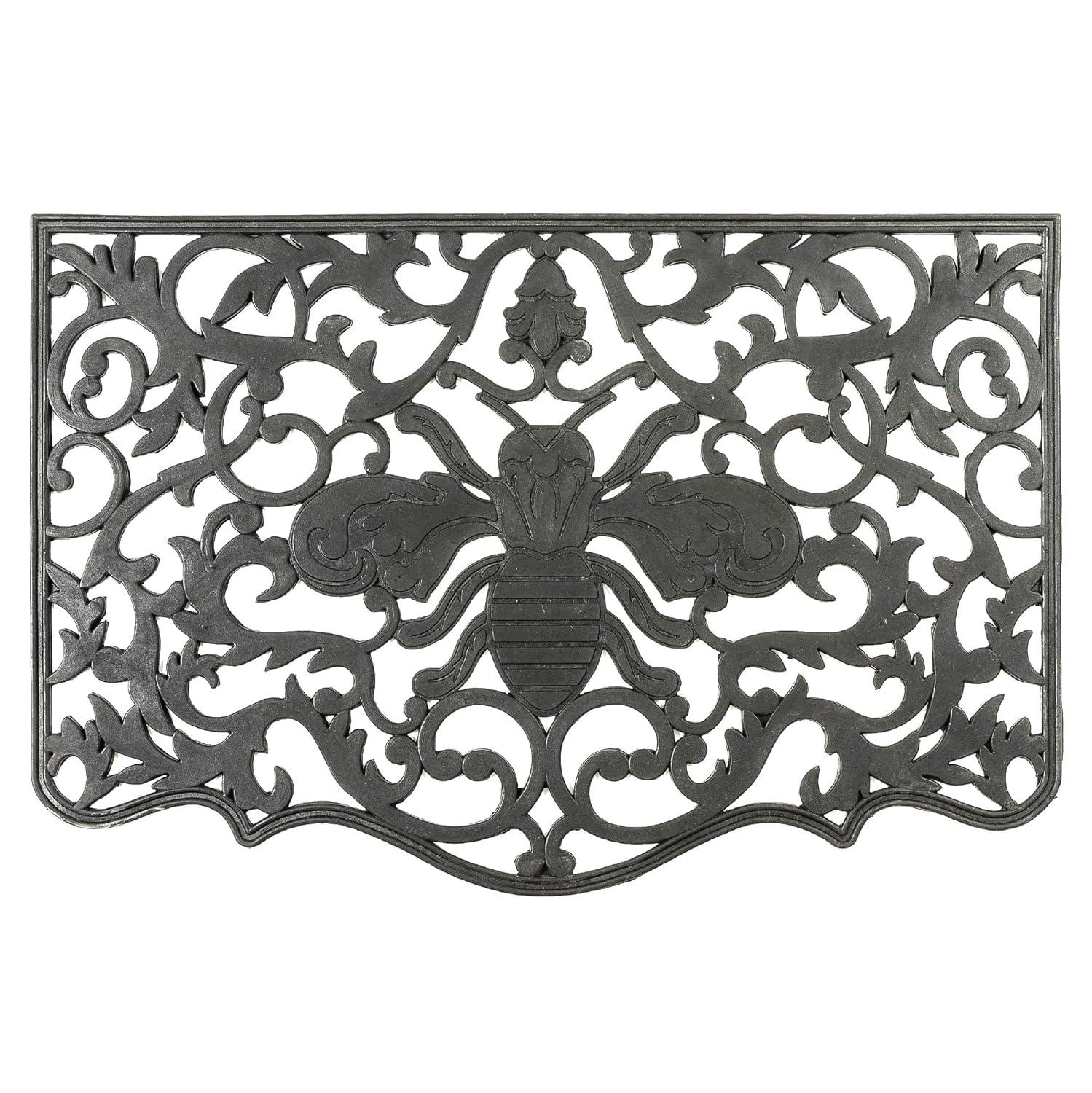 Queen Bee Decorative Black Rubber Outdoor Door Mat, 36" x 24"