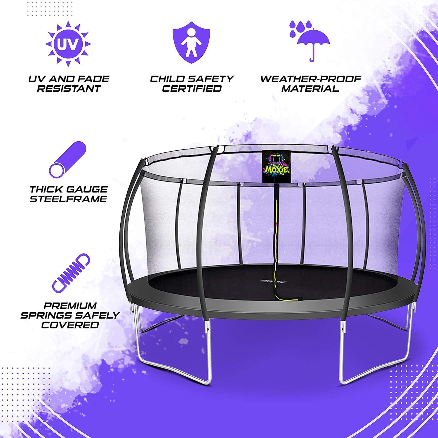 Moxie Machrus Moxie Pumpkin-Shaped Outdoor Trampoline Set with Top-Ring Frame Safety Enclosure, 15 FT