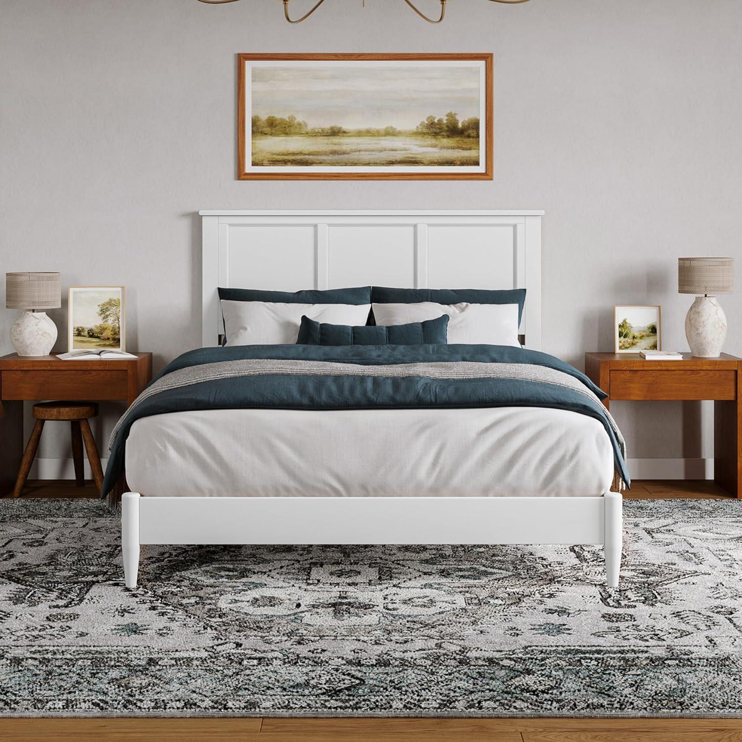 AFI Charlotte Queen Solid Wood Low Profile Platform Bed, White