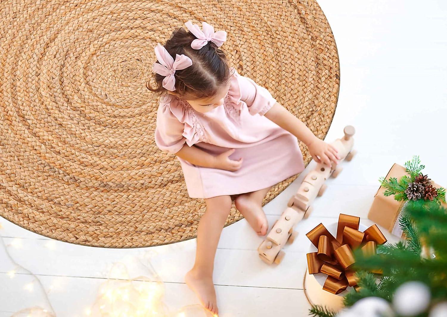 Nuloom 4 Round Rigo Jute Hand Woven Indoor Area Rug, Natural, Solid Farmhouse Design, Natural Fiber Bedroom, Living Room, Kitchen,