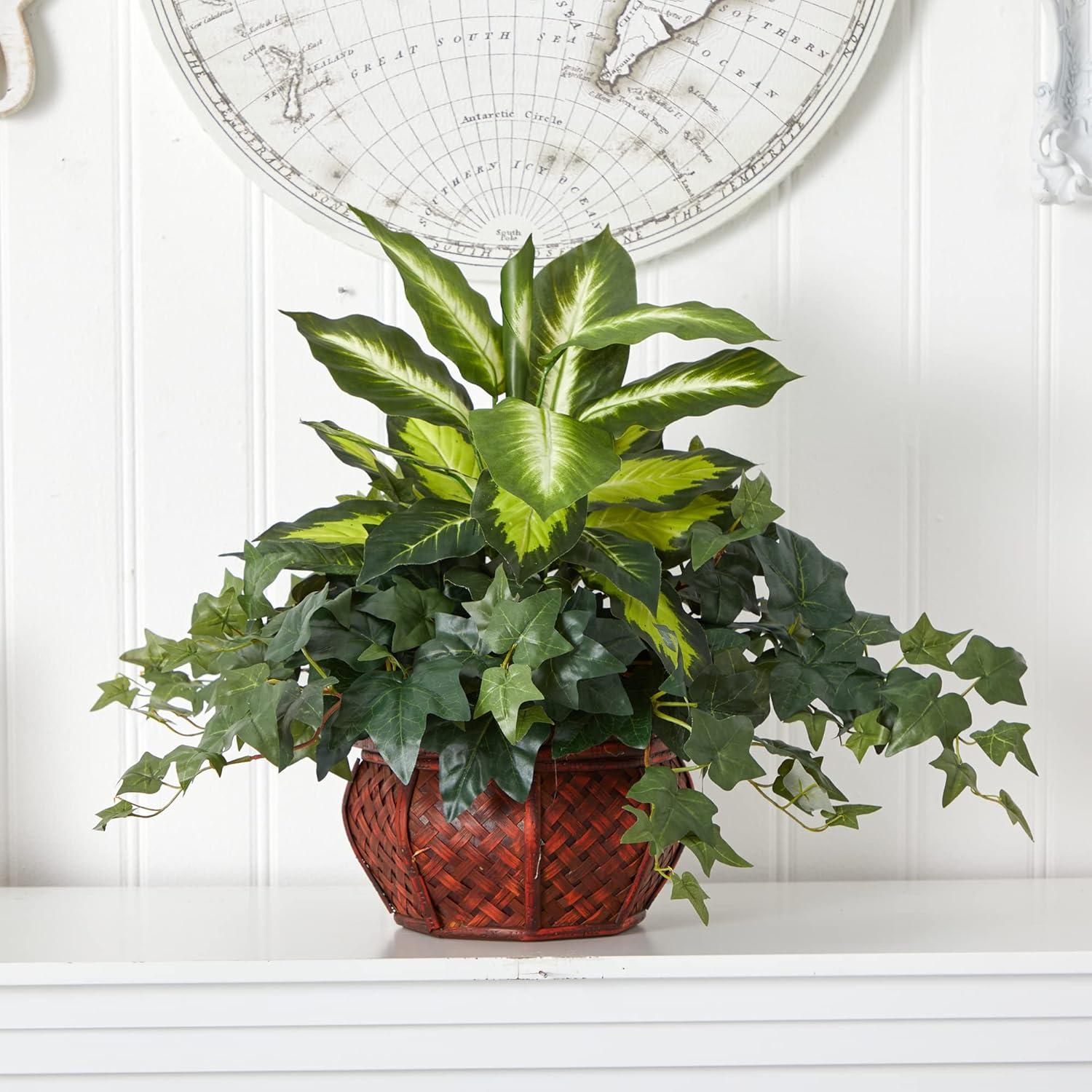 Nearly Natural Dieffenbachia & Ivy with Decorative Planter