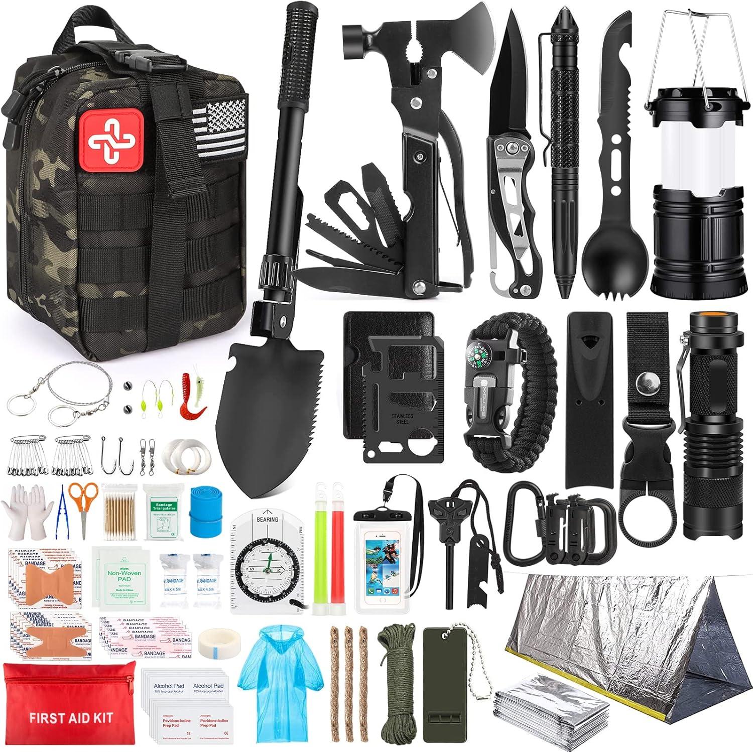 LIFETIME FLOORING LLC Survival Kit, 250Pcs Survival Gear First Aid Kit With Molle System Compatible Bag And Emergency Tent, Emergency Kit For Earthquake, Outdoor Adventure, Hiking, Hunting, Gifts