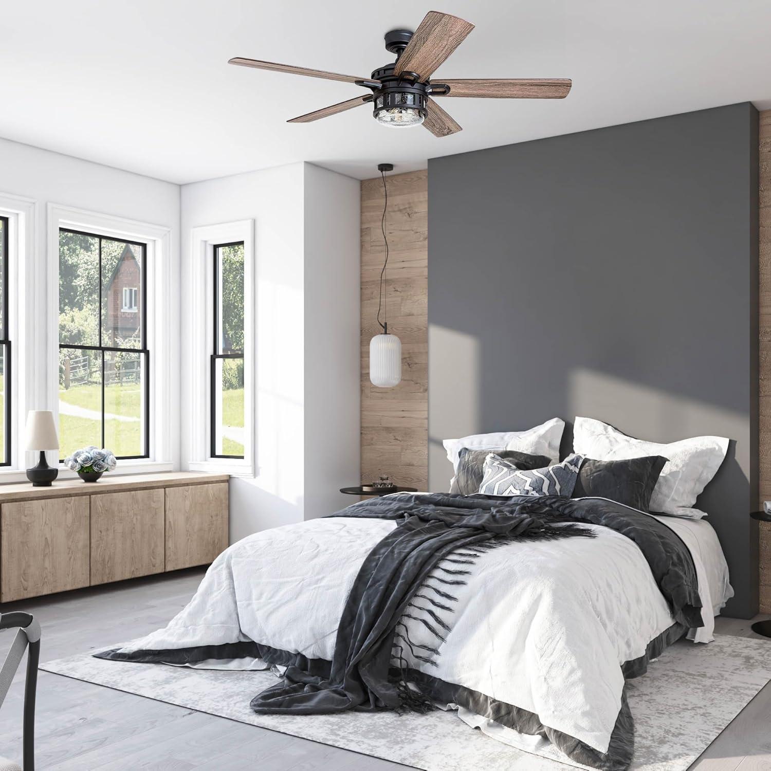 Honeywell 52-Inch Bontera Indoor 5 Blade Matte Black Craftsman Ceiling Fan with Remote Control