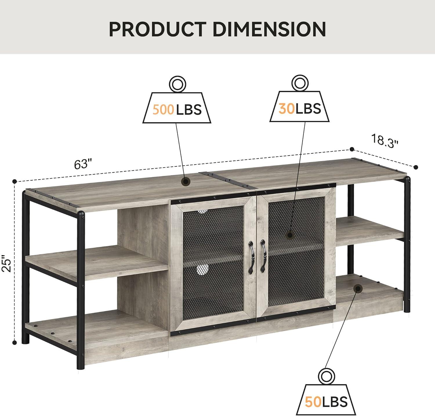TV Stand Farmhouse Entertainment Center with Double Mesh Door Industrial TV Console Table with Storage Shelves for Televisions up to 65 inch