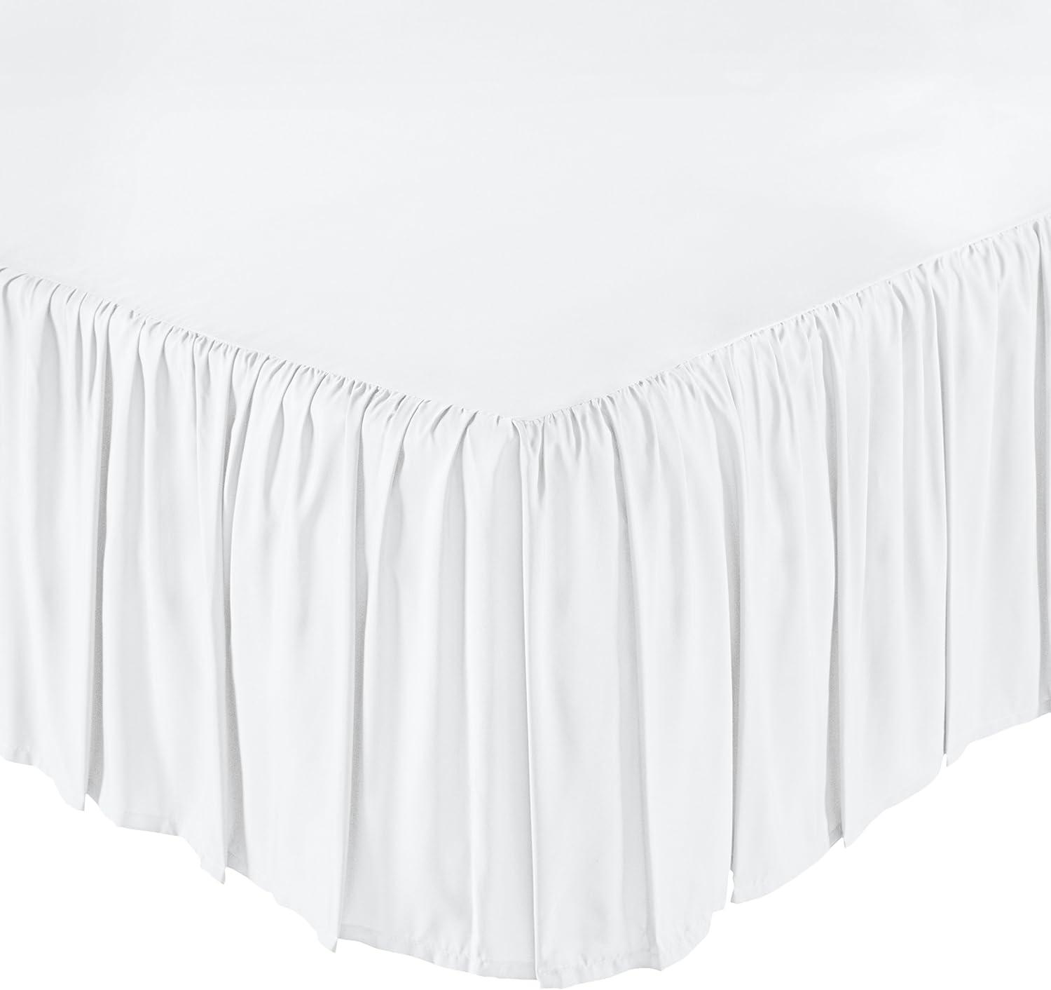 King Bright White Ruffled Polyester Bed Skirt with 16" Drop