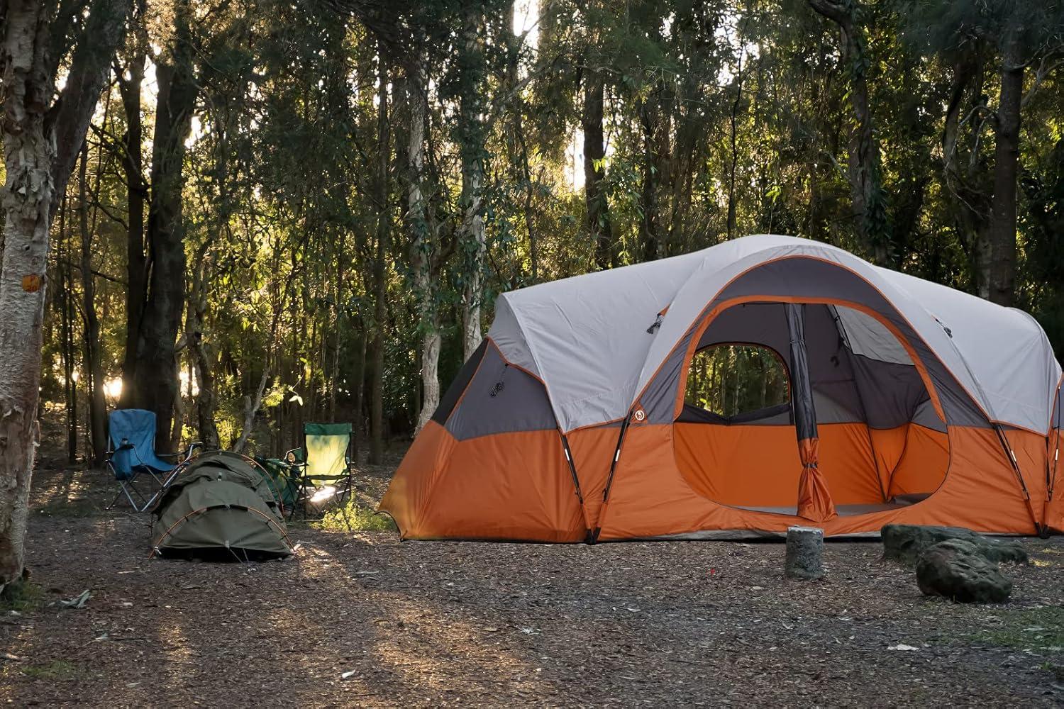 10-Person Orange Polyester 2-Room Camping Tent