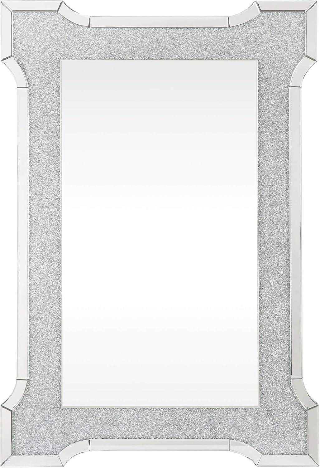 Glamorous Rectangular Wall Mirror with Beveled Mirrored Trim and Faux Diamonds