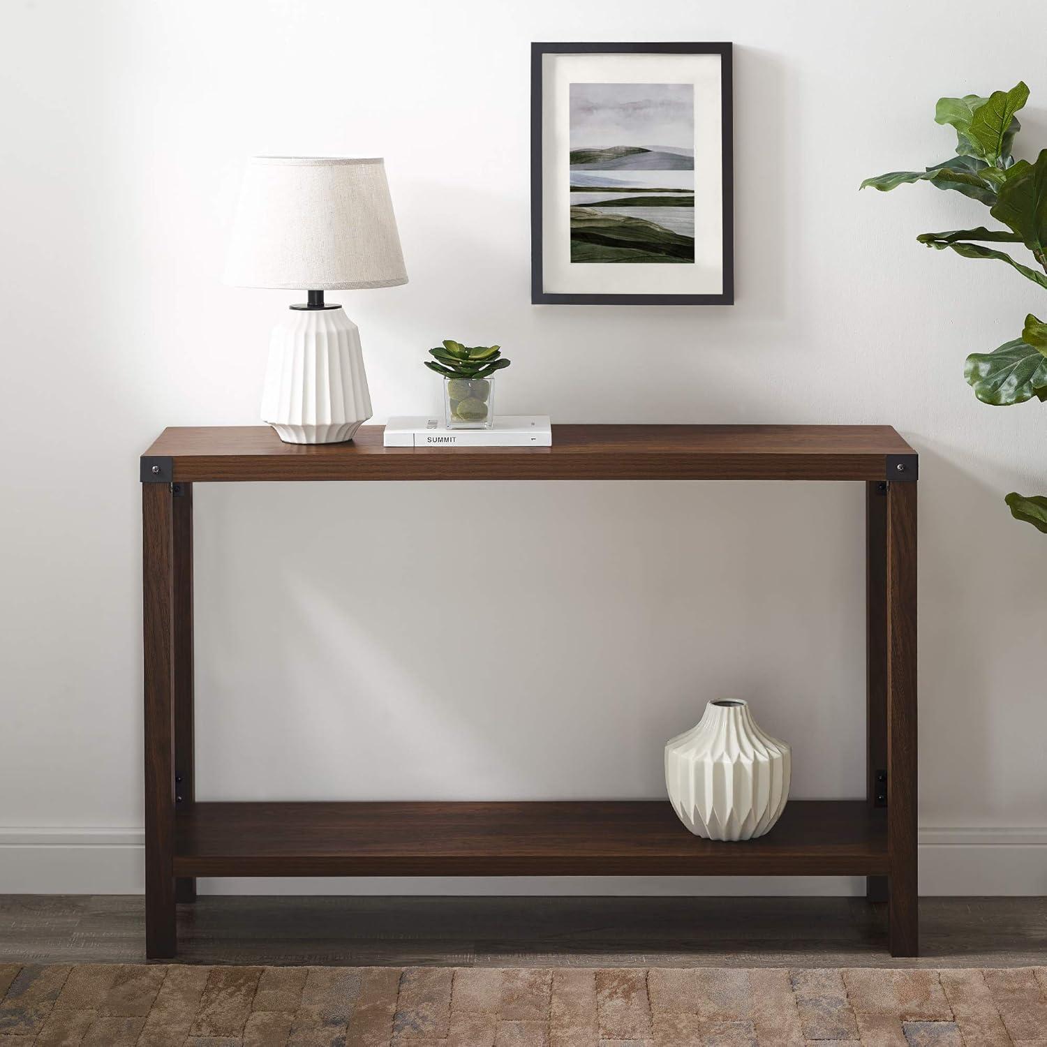 Walker Edison Magnolia Metal X Console Table, Dark Walnut