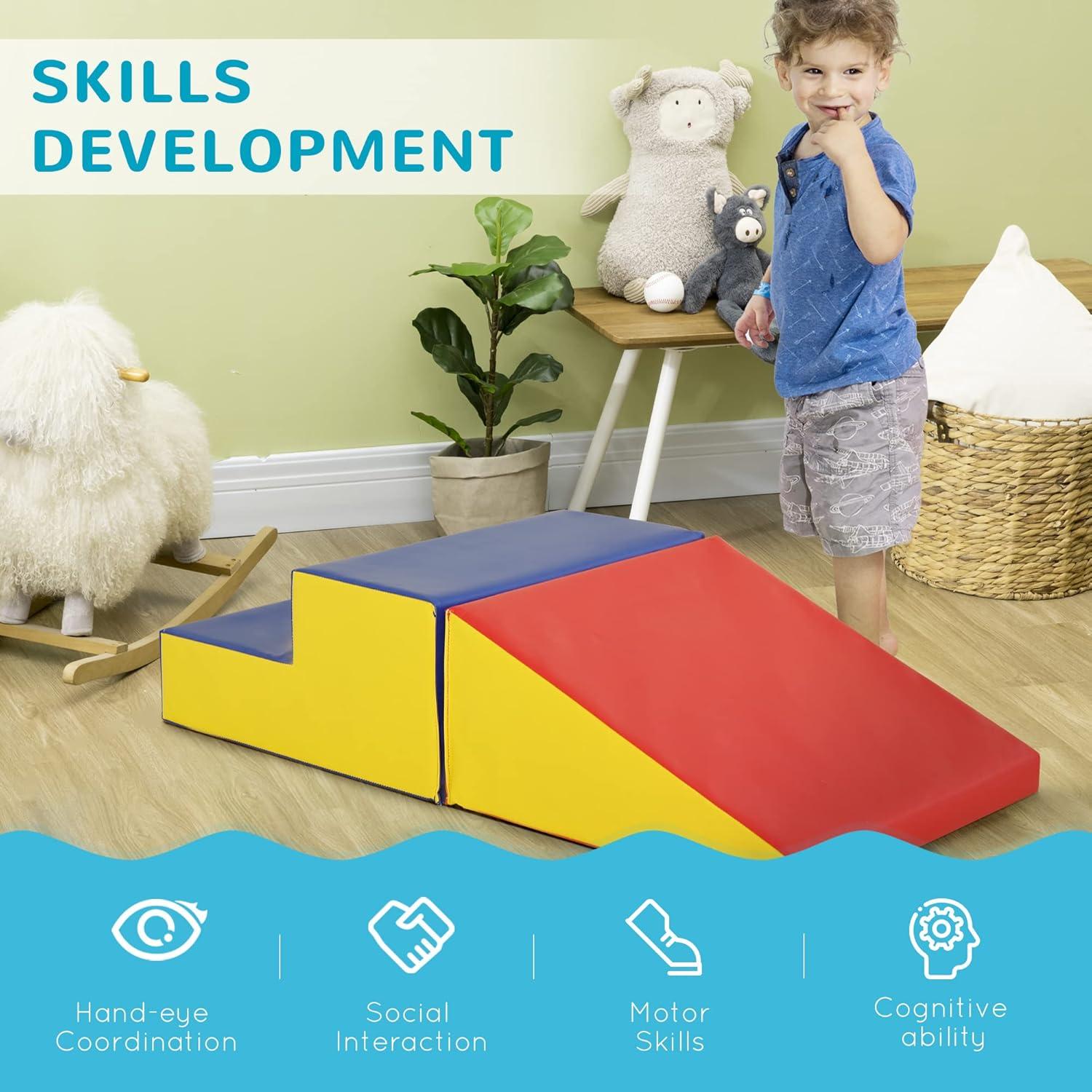 Soozier 2 Piece Climb and Crawl Activity Play Set Soft Secure Foam Playset for Toddler Preschooler Indoor Play Equipment Baby Learning Toys Multicolor