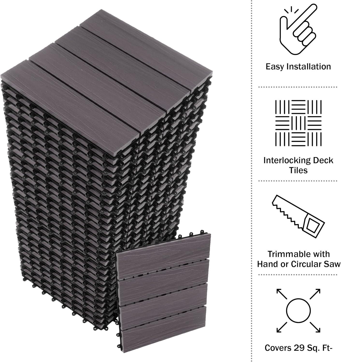 Gray Composite Wood Interlocking Deck Tiles, 30-Pack