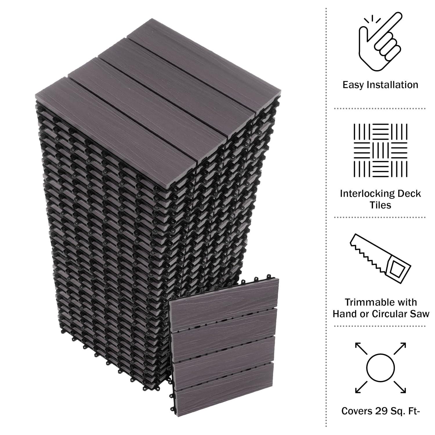 Gray Composite Wood Interlocking Deck Tiles, 30-Pack
