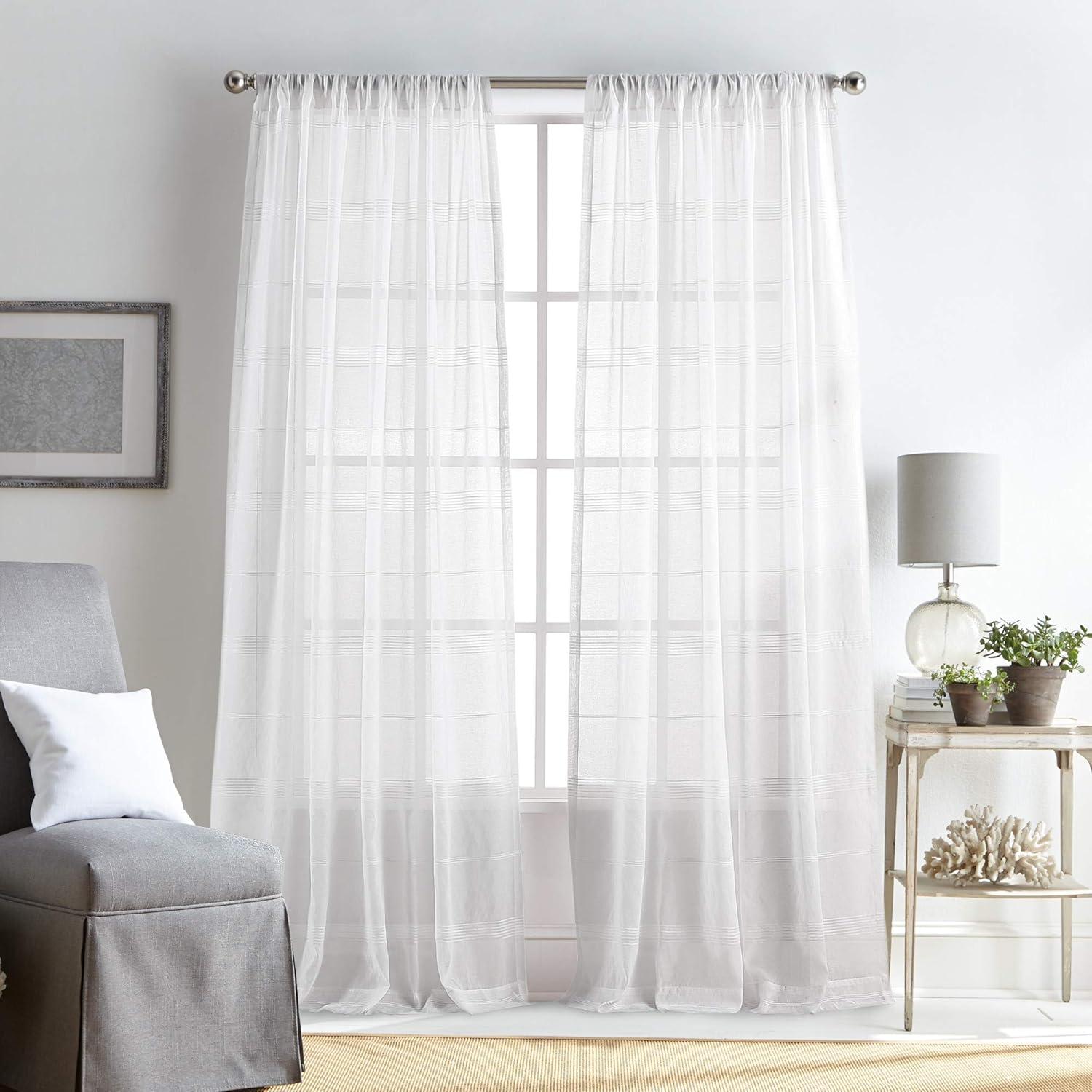 Delicate Striped Rod Pocket Curtain Panels