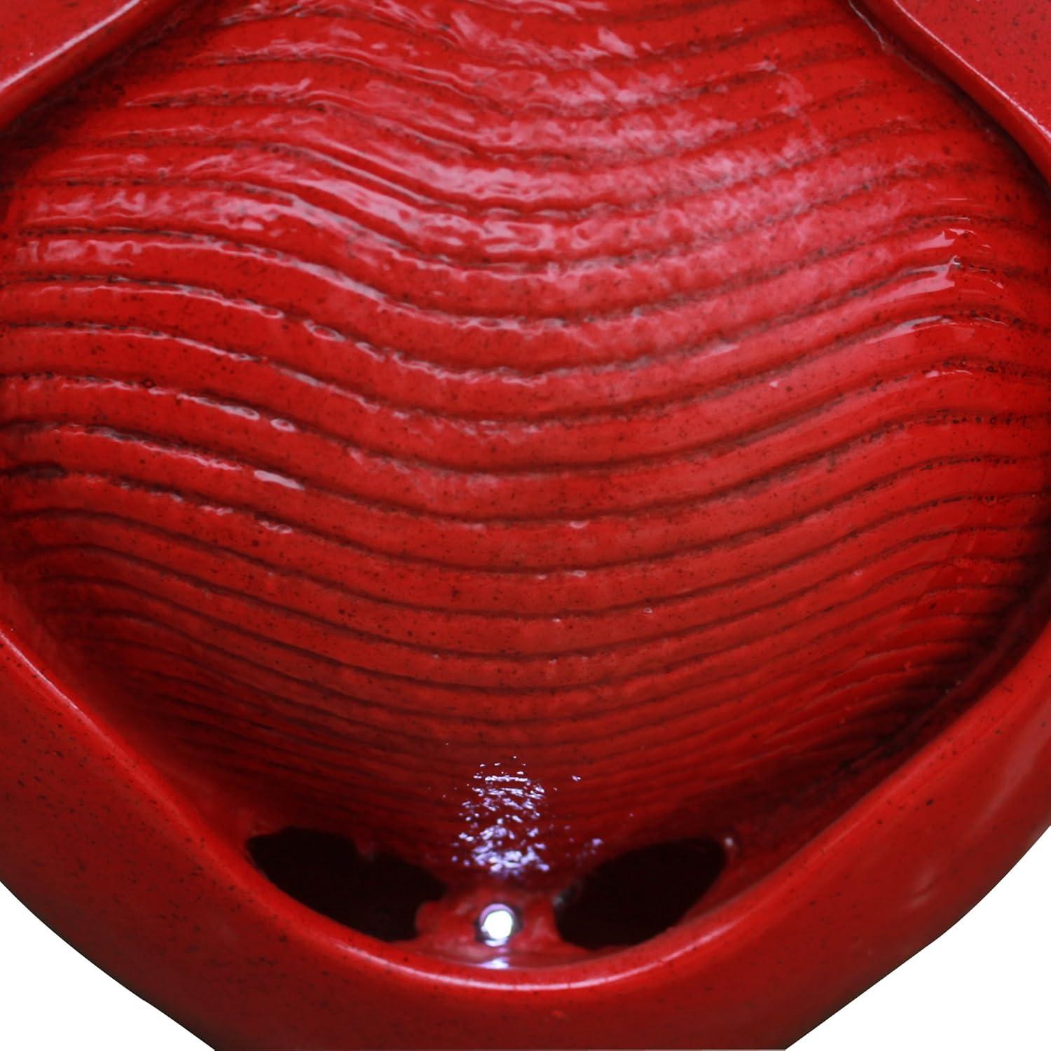 Serene Elegance 16" Red Glazed Pot LED Floor Fountain