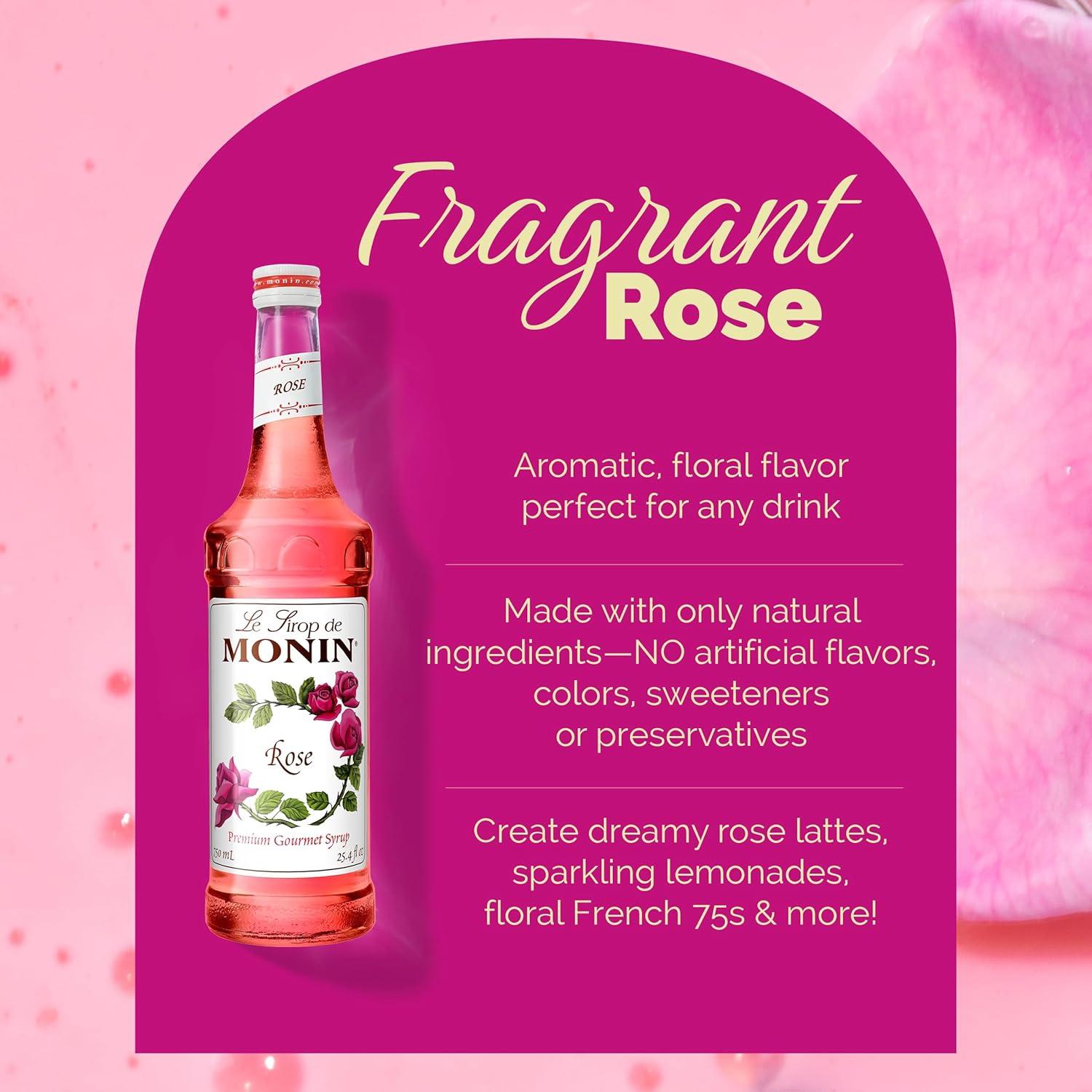 Monin Rose Syrup Elegant and Subtle Great for Cocktails Mocktails and Soda Gluten Free Non GMO 750 ml