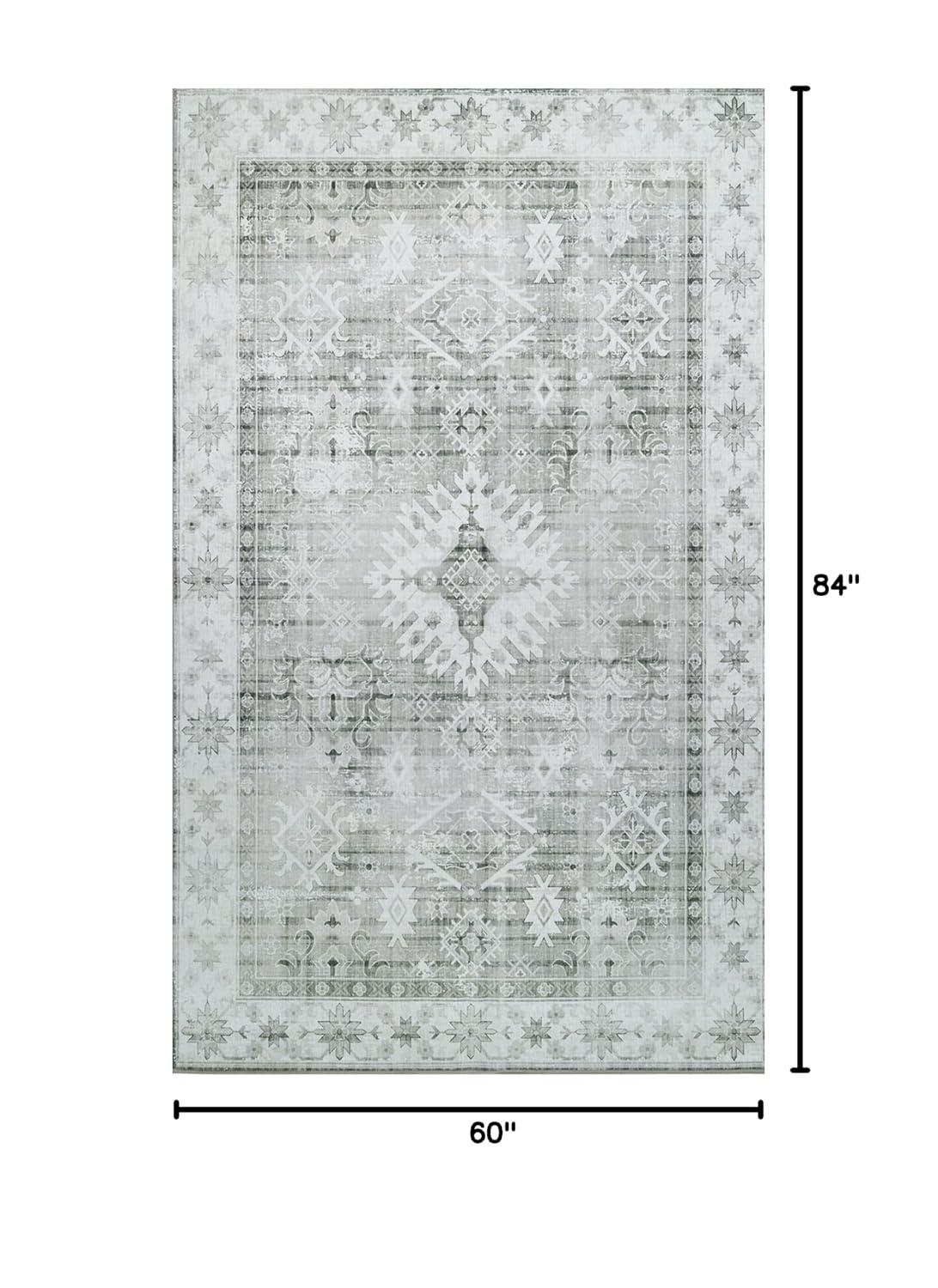 ABYNOW 6x9 Area Rug – Machine Washable, Soft Modern Abstract Carpet for Living Room & Bedroom with Non-Slip Backing, Grey