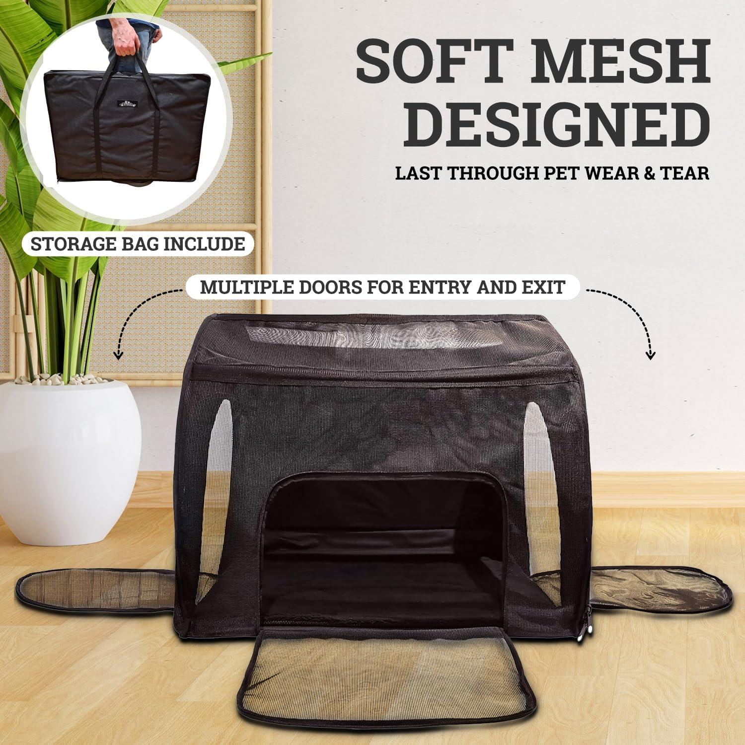 Large Black Soft-Sided Pet Travel Crate with Storage Bag