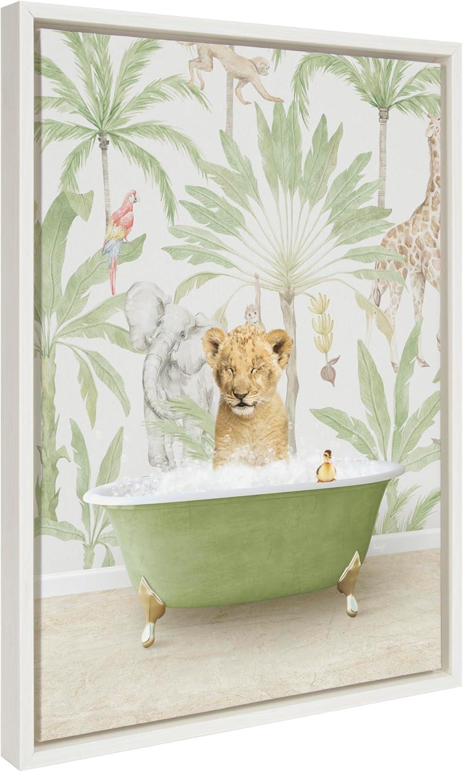 Sylvie Lion Cub in Green Bathtub Canvas Wall Art