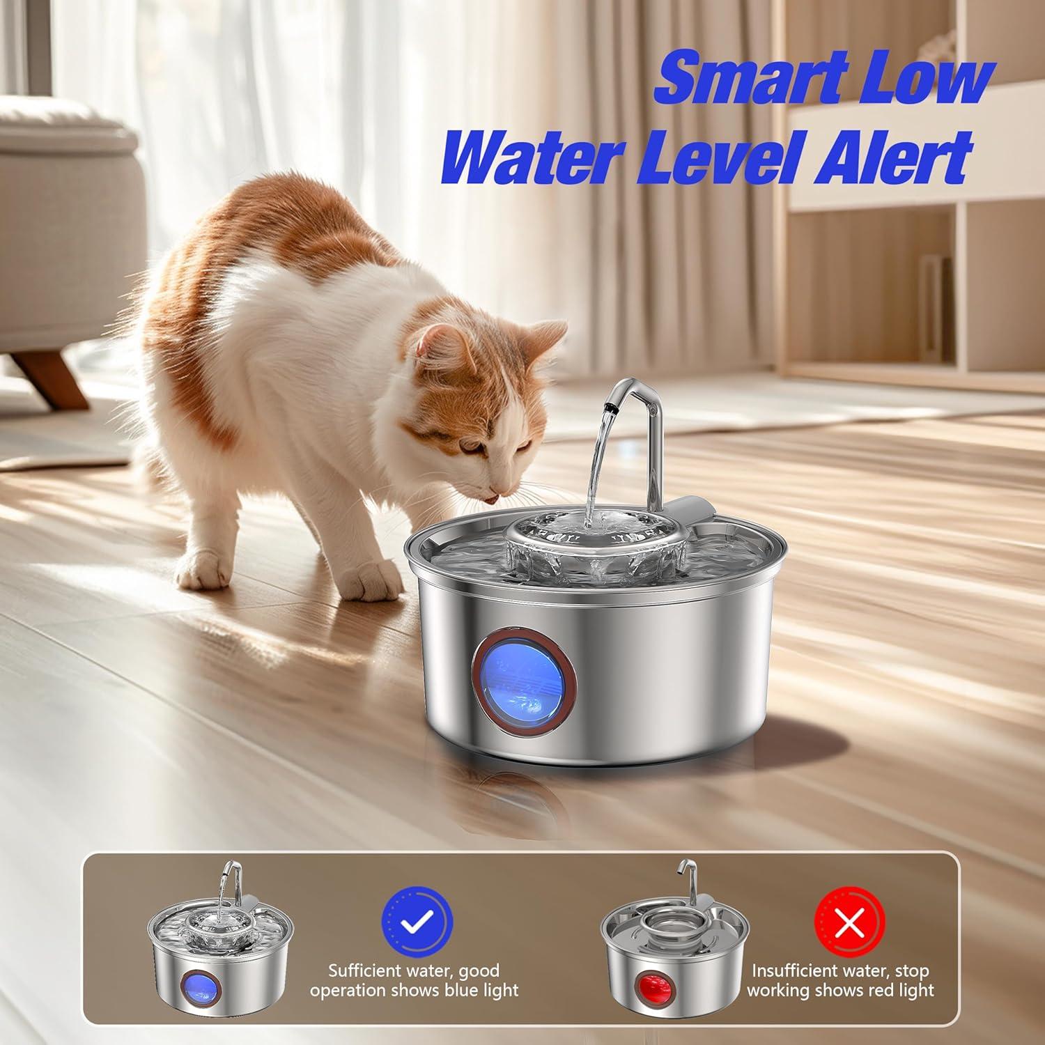 Hicuper Cat Water Fountain,108oz/3.2L MMF7 Stainless Steel Cat Fountain Removable Water Bowl,Pet Fountain with Water Level Window,Quiet Pump,Multi-Filter, Water Tap, Provides Flowing,for Dog Cats