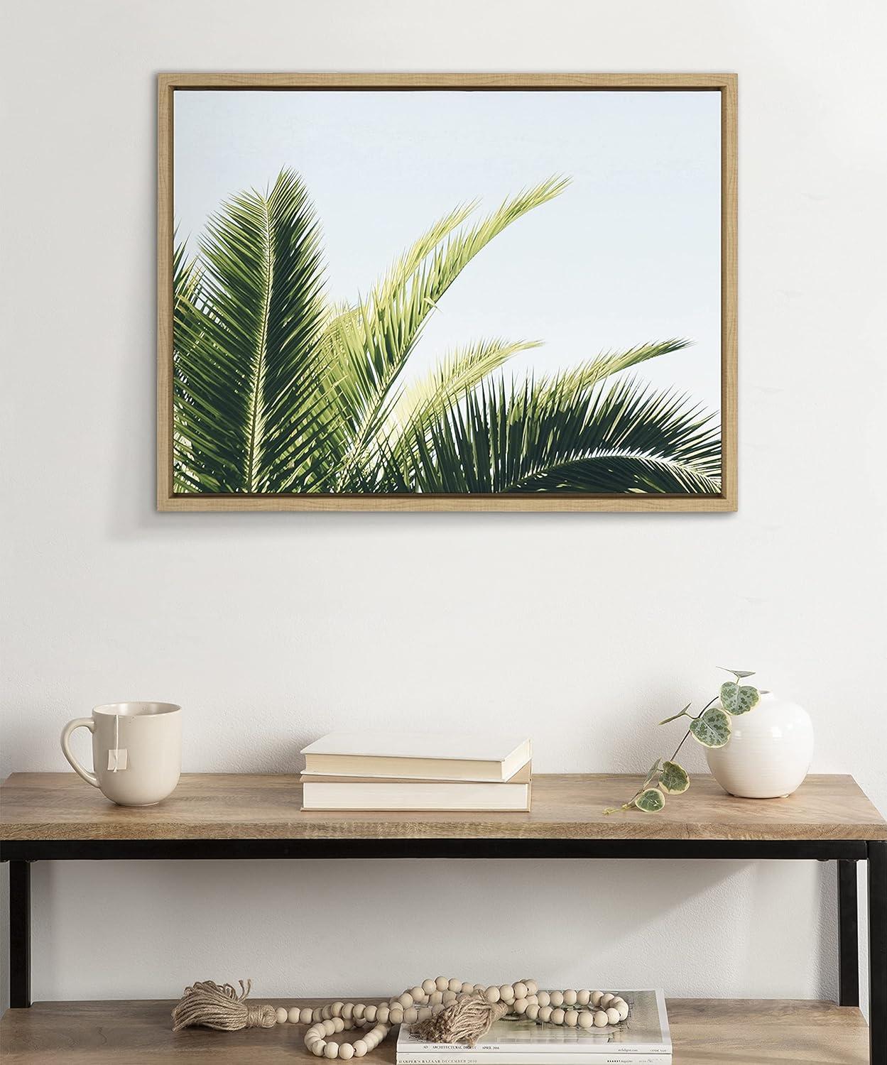 Kate and Laurel Sylvie Tropical Palm Under Blue Sky Framed Canvas by Amy Peterson Art Studio, 18x24, Natural