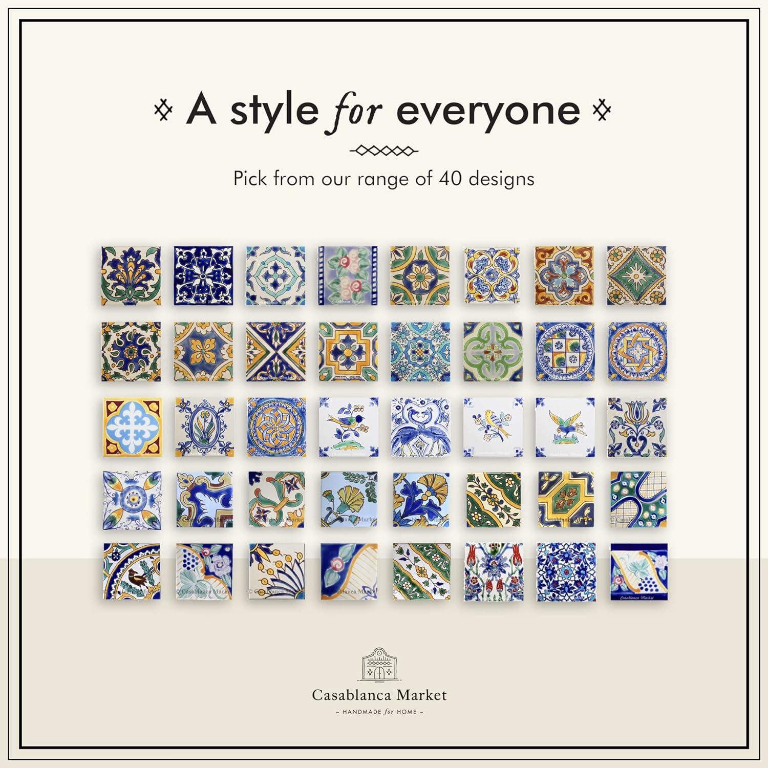 Casablanca Market Mediterranean 4'' x 4'' Hand Painted Ceramic Decorative Accent Tile