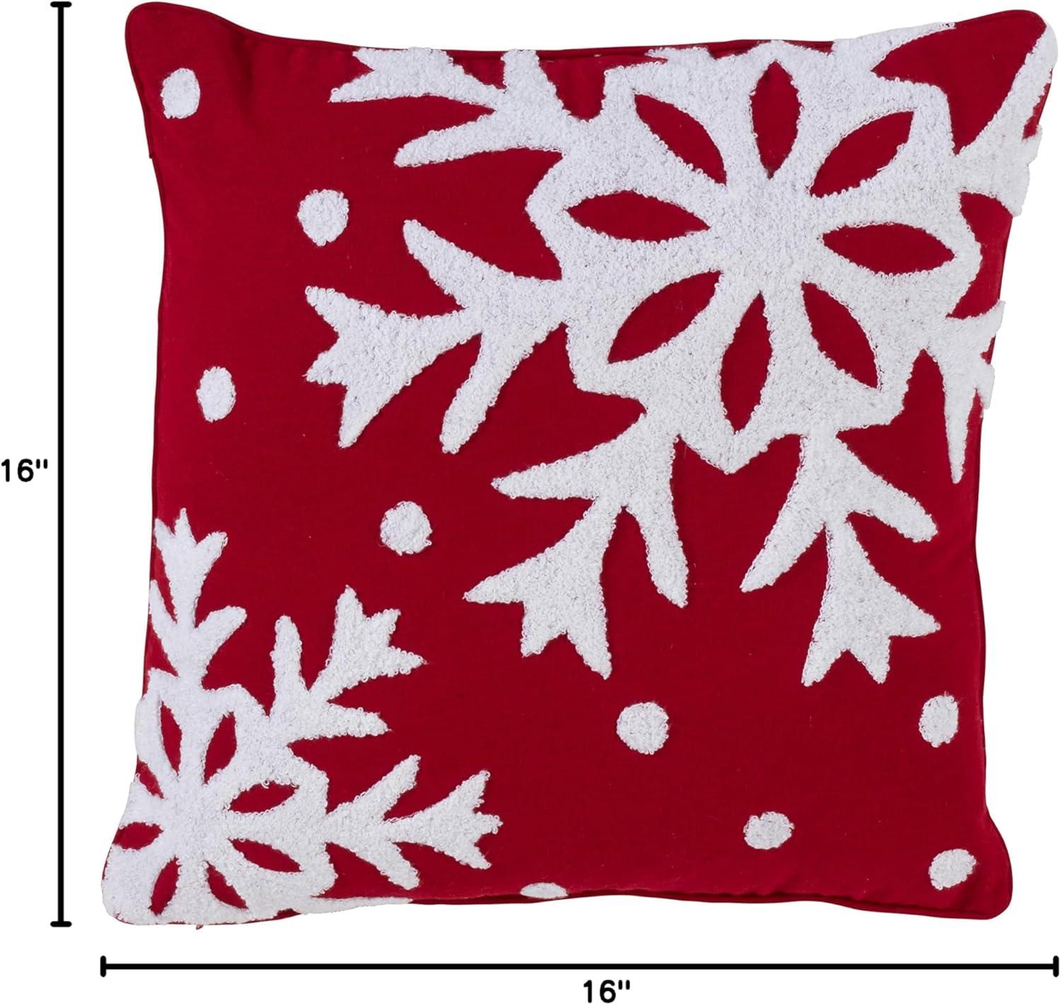 16"x16" Snowflake Poly Blend Down-Filled Square Throw Pillow Red - Saro Lifestyle: Indoor Decorative Cushion, Zippered