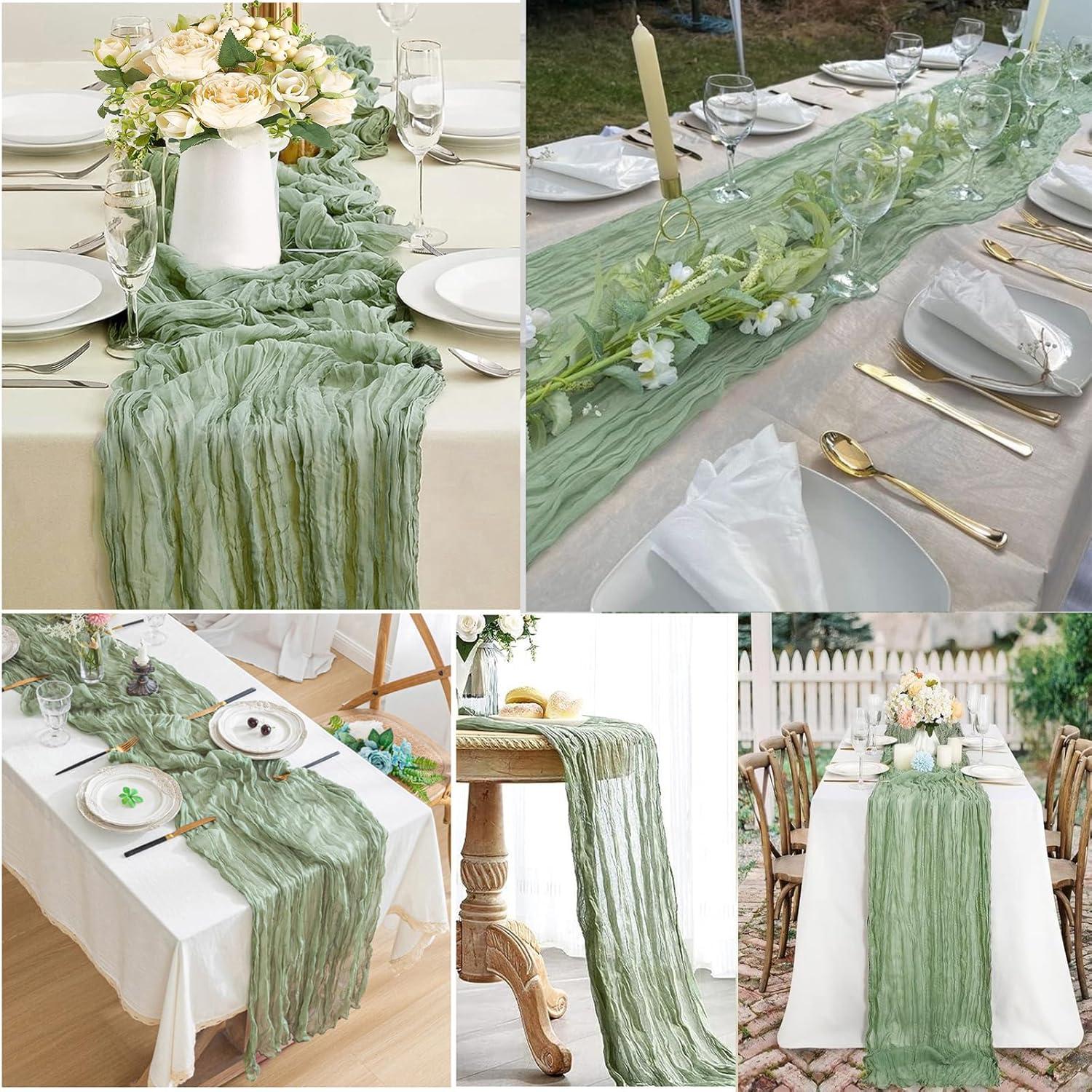 Mint Green Cheesecloth Table Runner 6 Pack 35" Boho Gauze Runner 120 inches Long Tablecloth Runner Rustic Sheer Fabric Bulk for Baby Shower Wedding Bridal Birthday Party Table Decorations