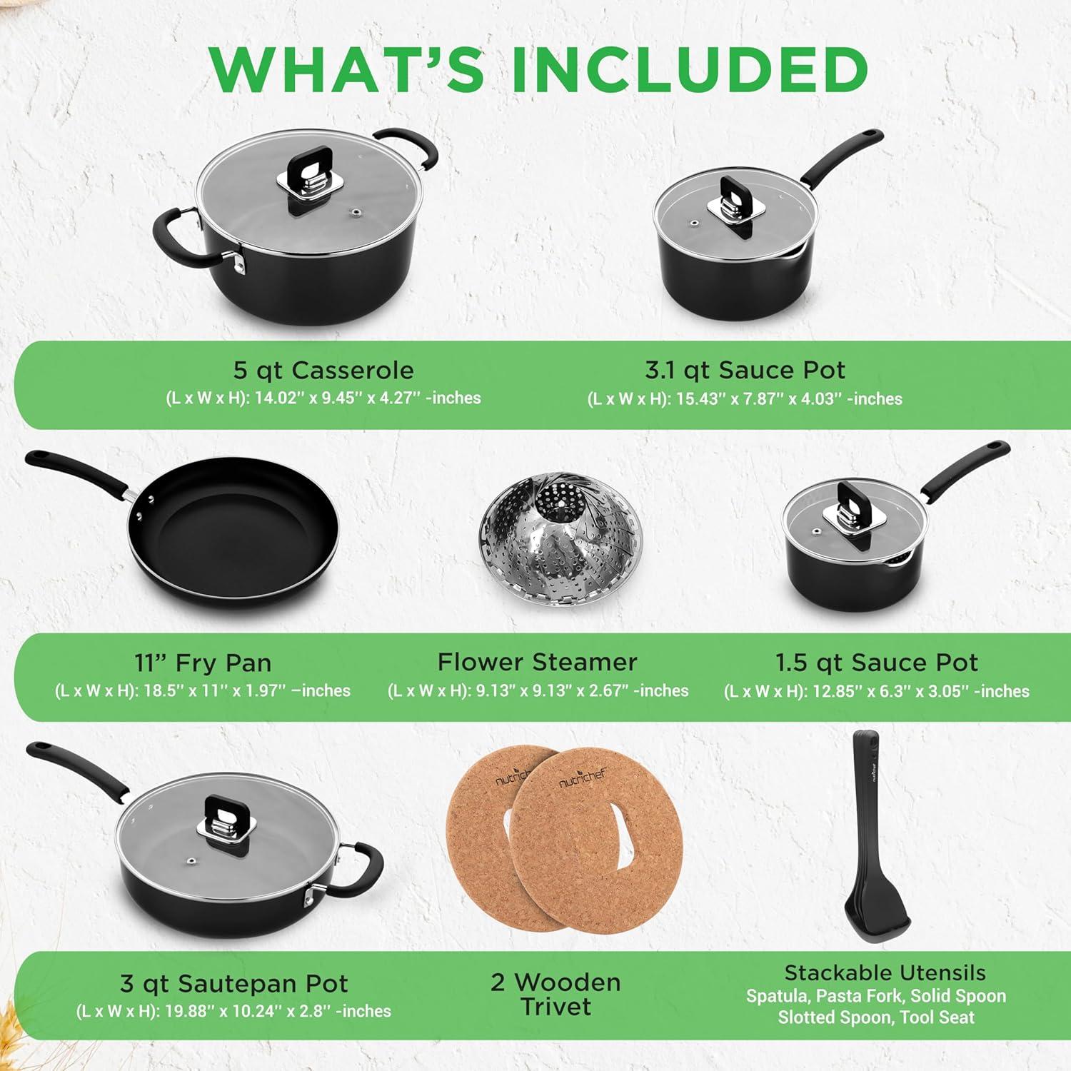 NutriChef 17 - Piece Non-Stick Aluminum Cookware Set