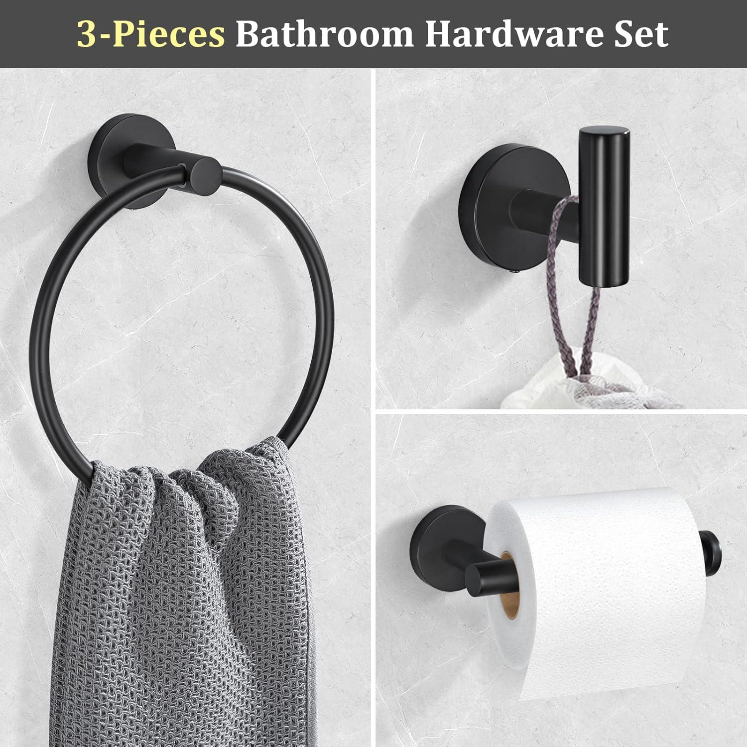 Matte Black Stainless Steel 3-Piece Bathroom Hardware Set