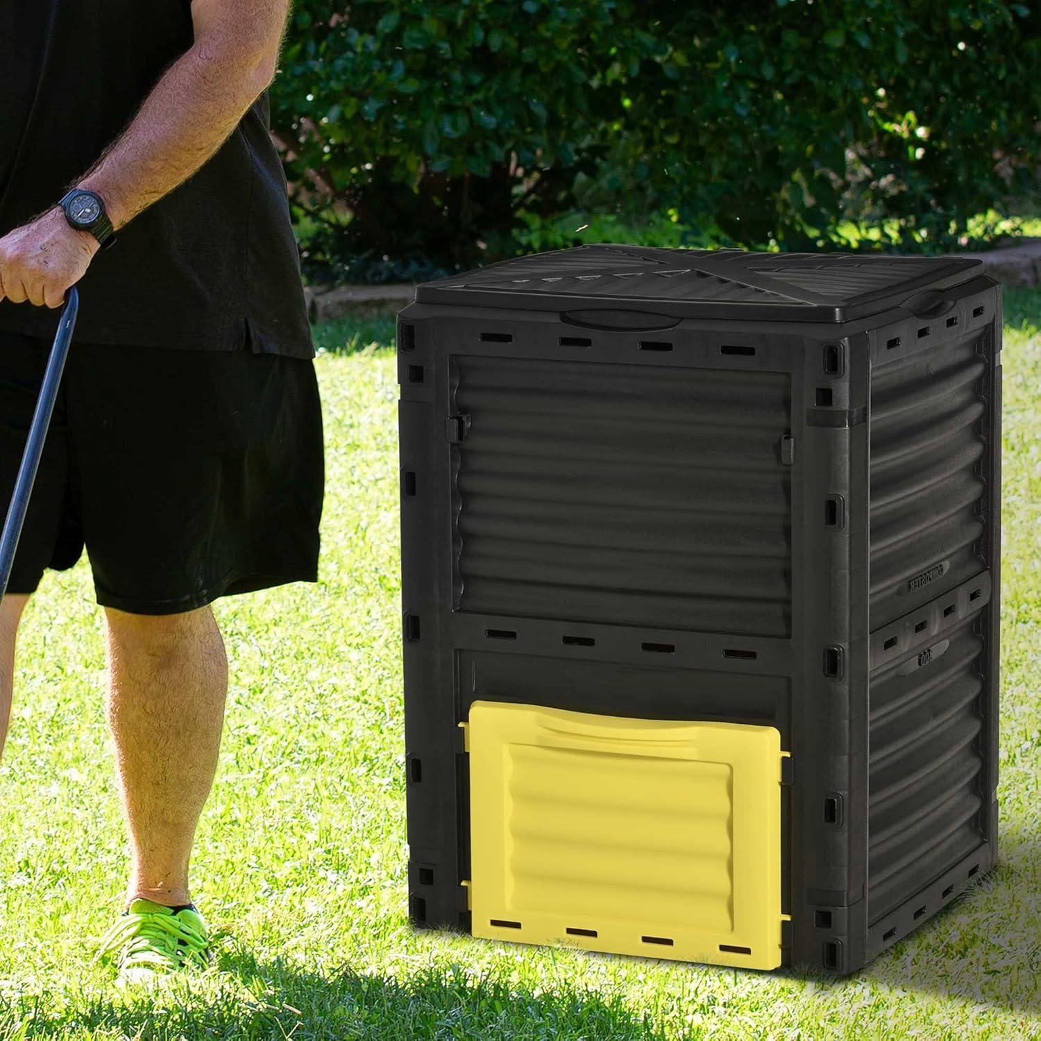 Outsunny Garden Compost Bin 80 Gallon Outdoor Large Capacity Composter Fast Create Fertile Soil Aerating Box, Easy Assembly