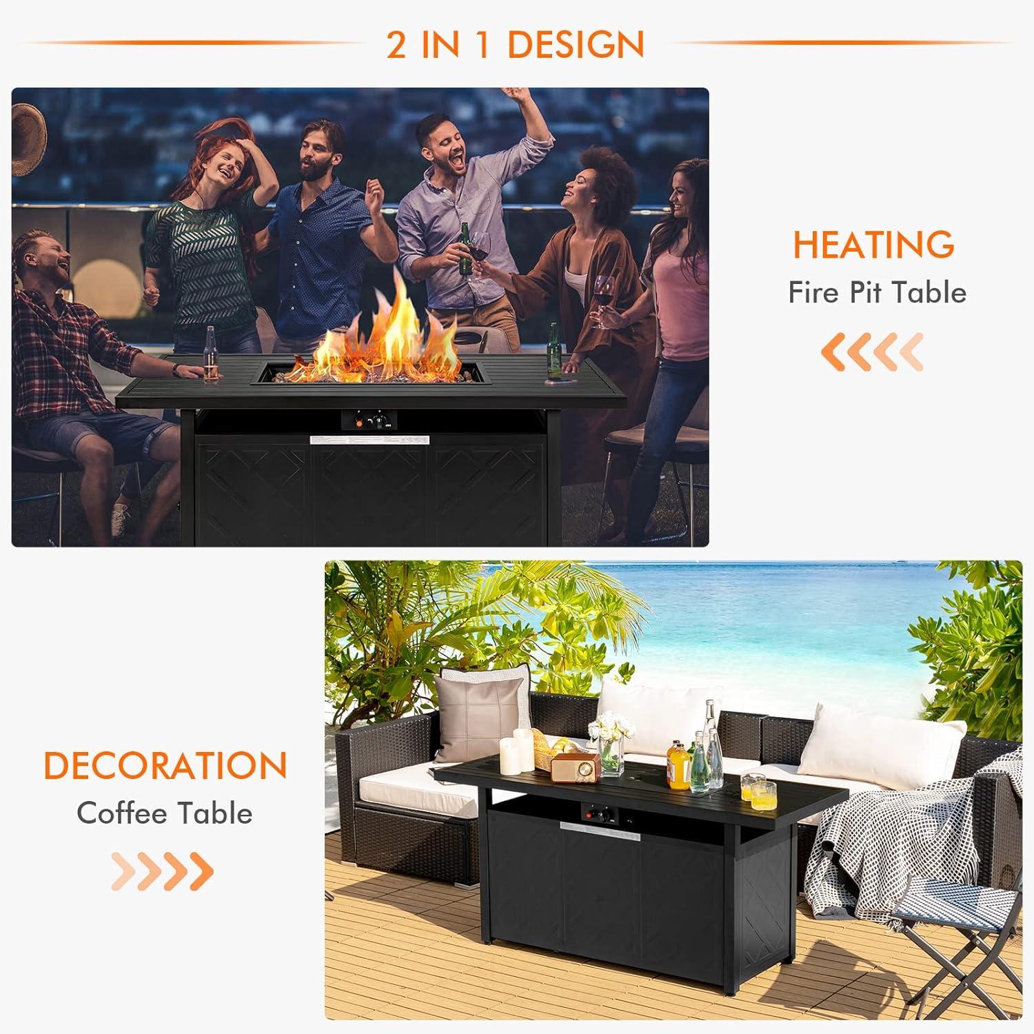 DEXTRUS 57 Inch Propane Outdoor Firetable 50000 BTU Gas Fire Pit with Ignition Systems for Patio Garden Backyard (Black)